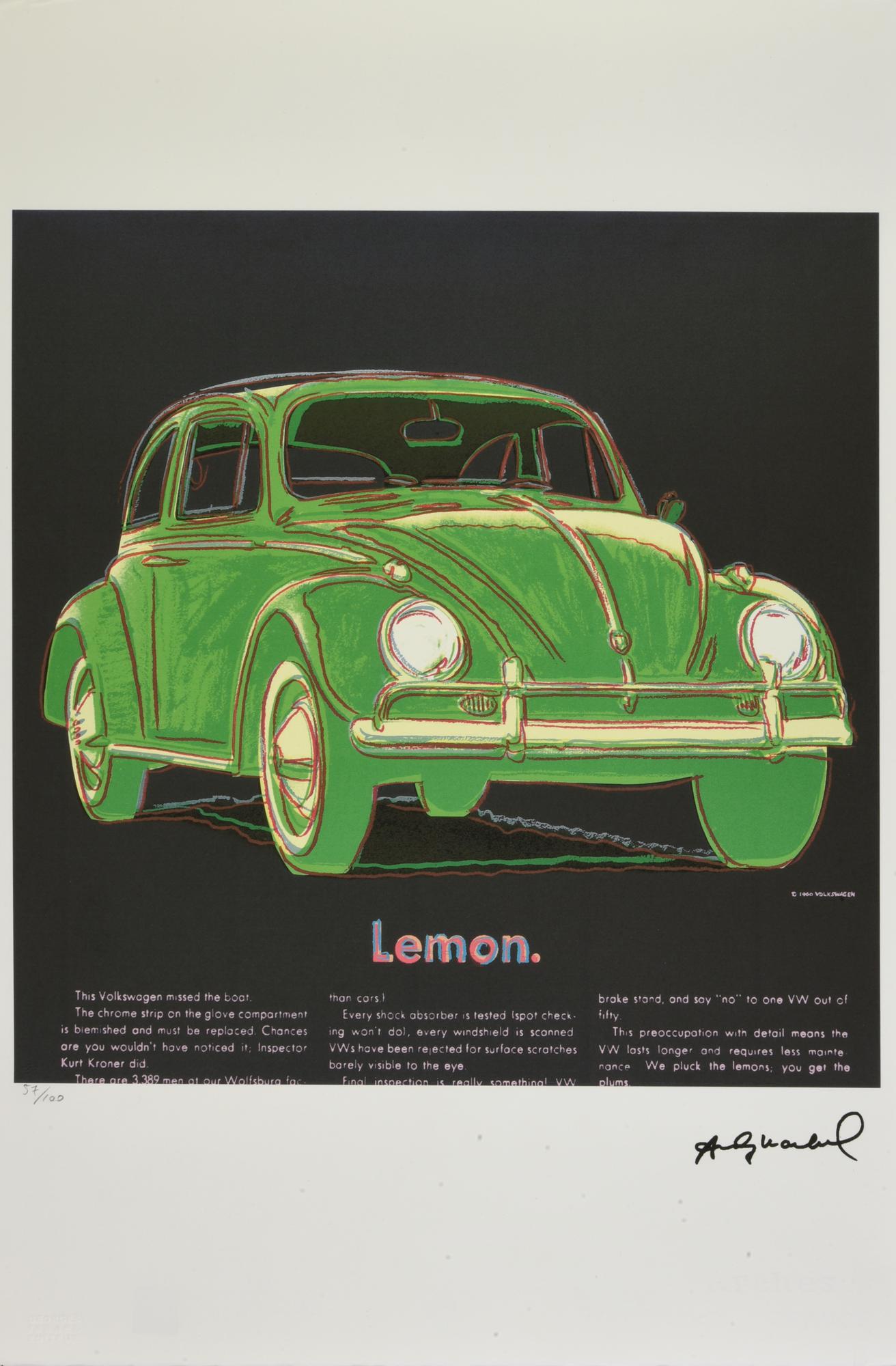 D'apres Andy Warhol VOLKSWAGEN LEMON fotolitografia su carta Arches, cm...