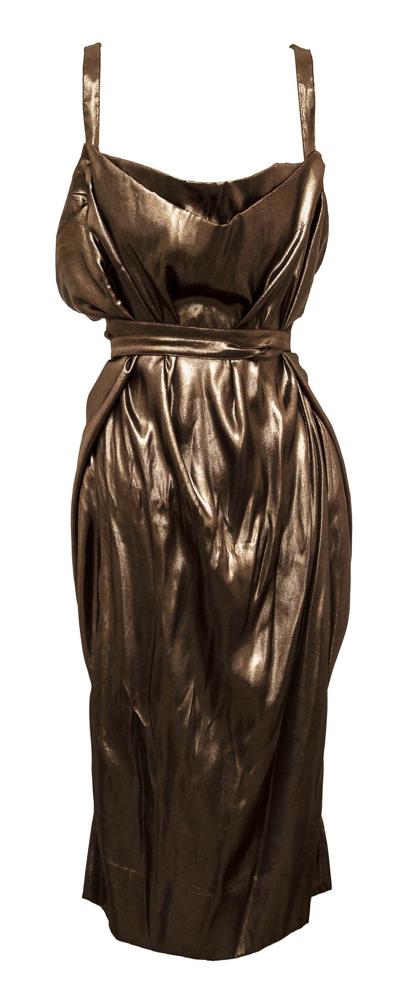 Vivienne Westwood AMPHORE DRESS Description: Low-cut dress in shiny bronze...