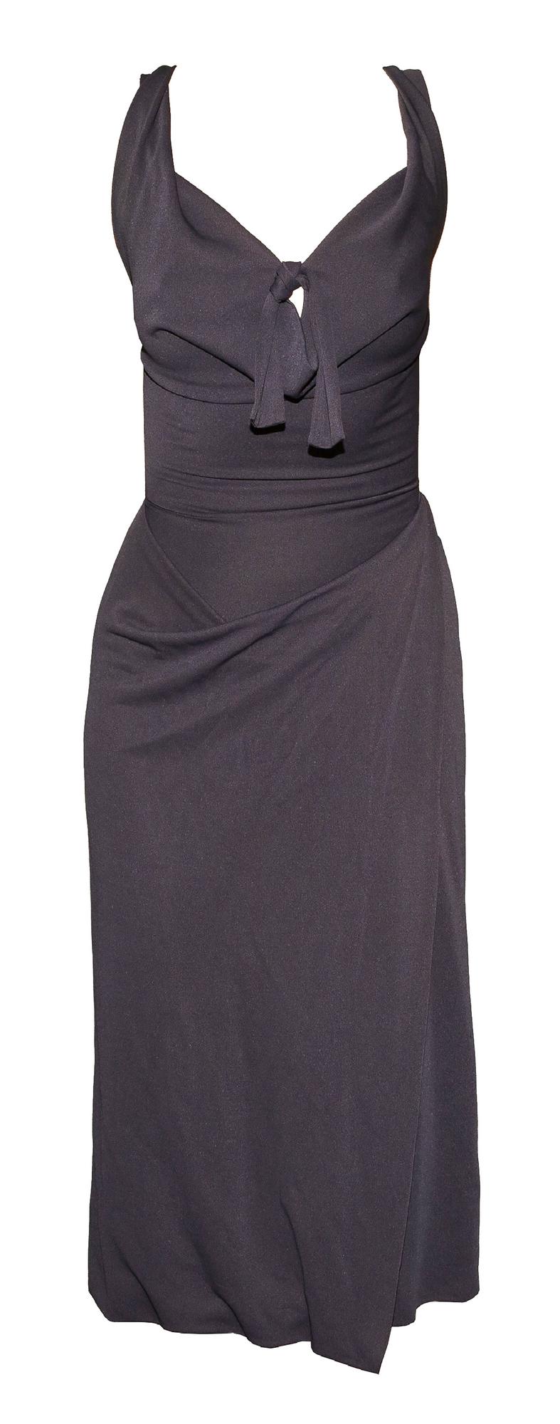 Vivienne Westwood BODY DRESS Description: Low-cut dress in gray crepe jersey....