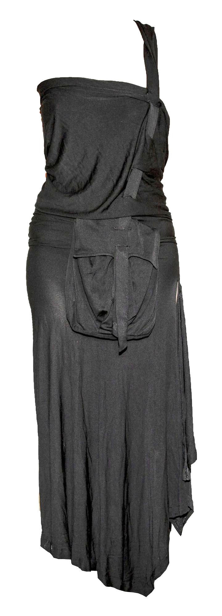 Jean Paul Gaultier POCKET DRESS Description: Long asymmetrical black rayon...