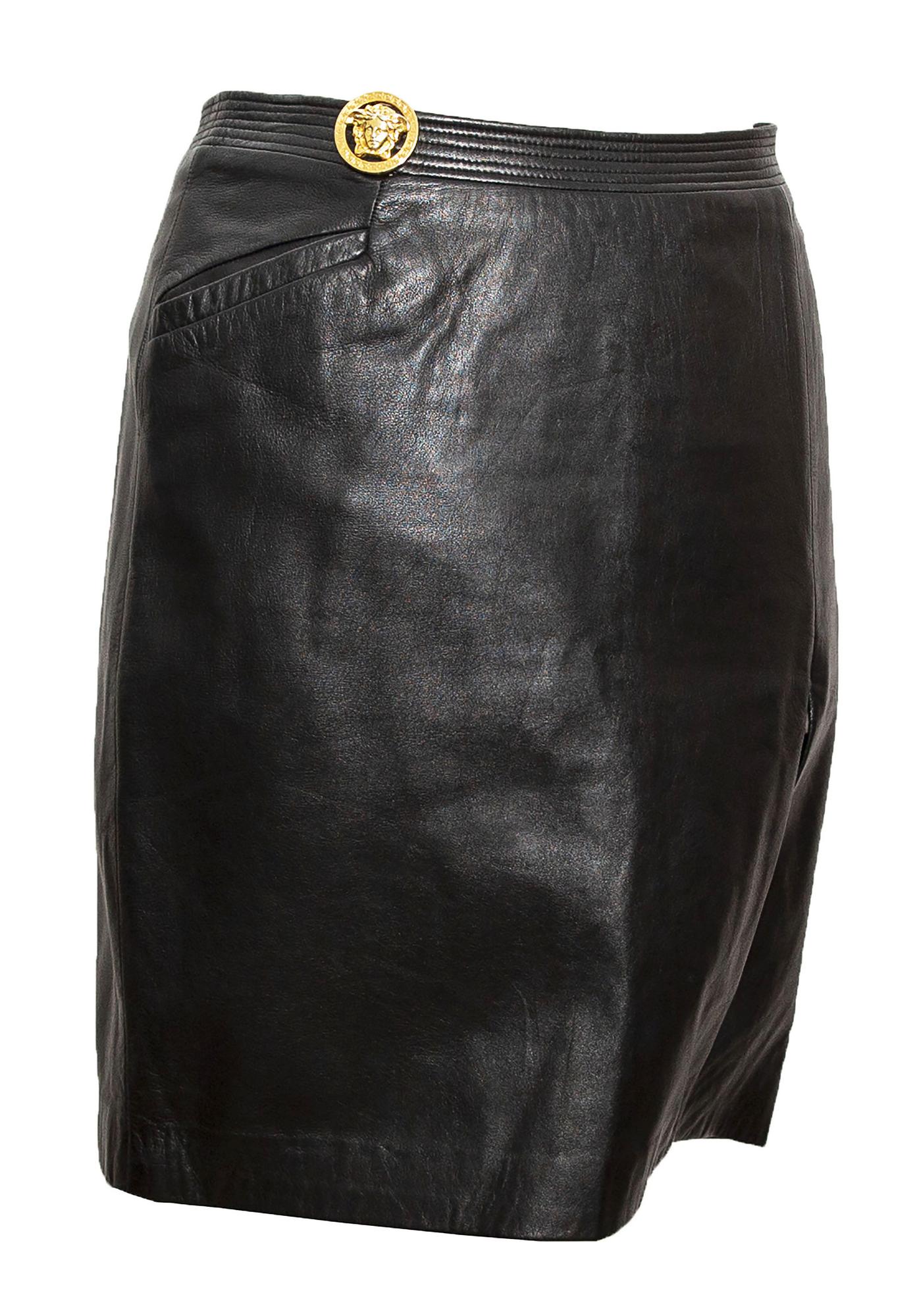 Versace LEATHER SKIRT Description: Leather black skirt, side slit with the...