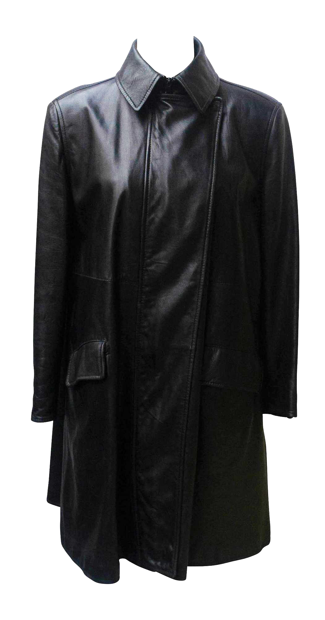Martine Sitbon LEATHER COAT Description: Knee Lenght Leather Coat in black,...