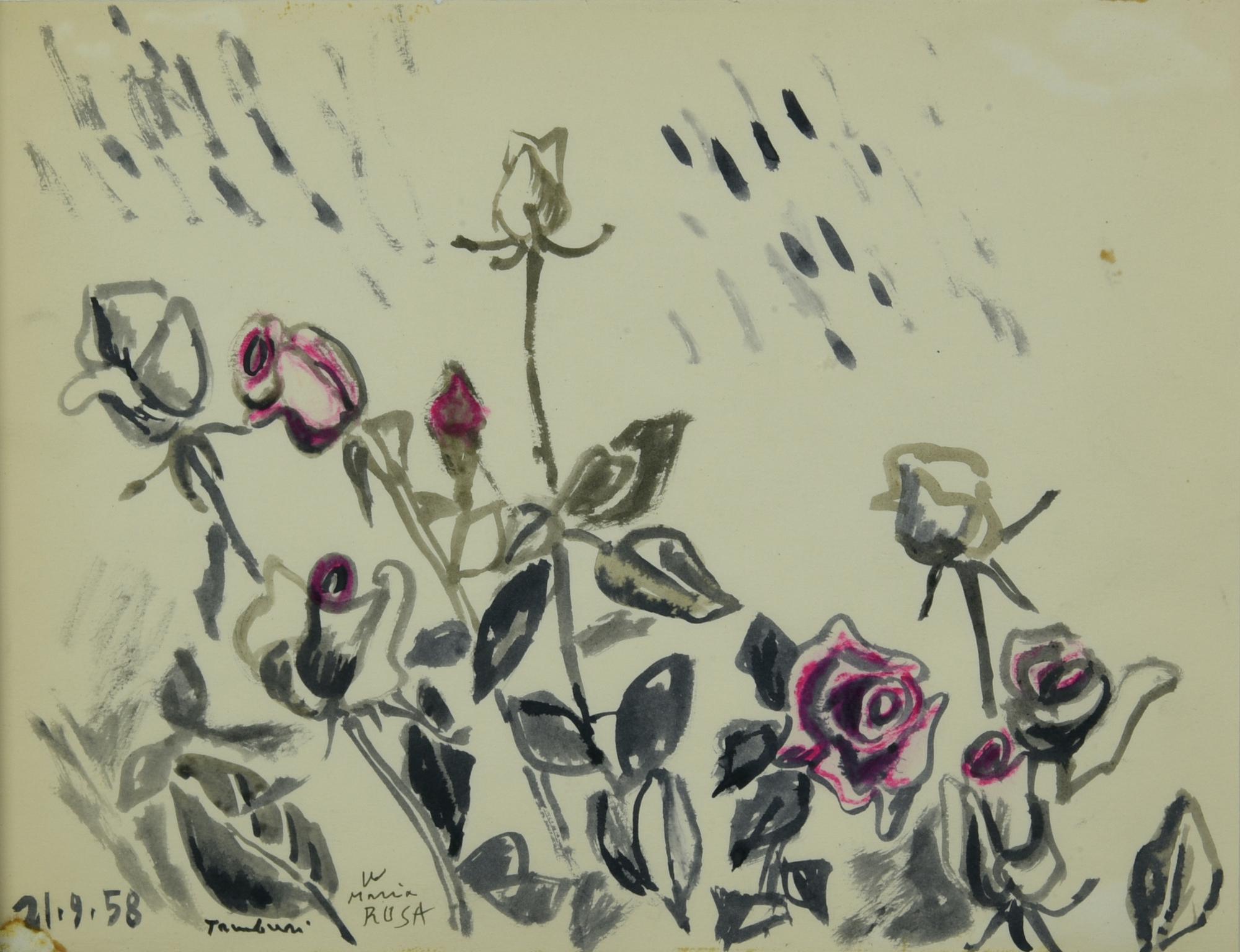 Orfeo Tamburi (1910 - 1994) ROSE, 1958 gouache su carta, cm 24x31,5 firma,...