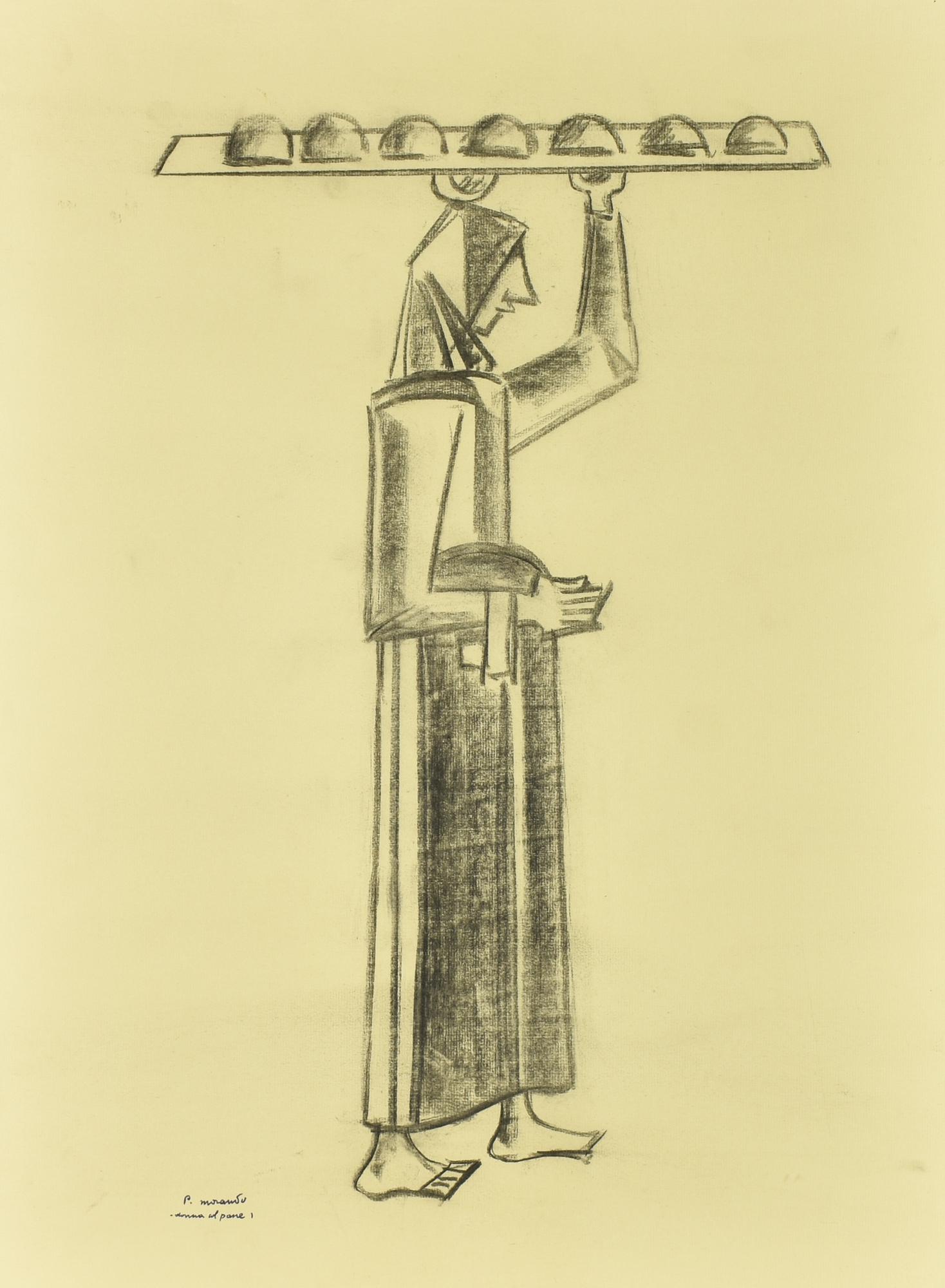 Pietro Morando (1892 - 1980) DONNA COL PANE carboncino su carta, cm 65,5x47,5...