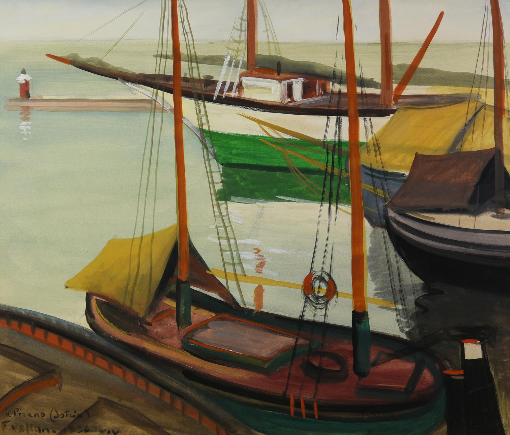 Felice Vellan (1889 - 1976) A PIRANO, 1936 olio su cartone, cm 50x60 firma,...