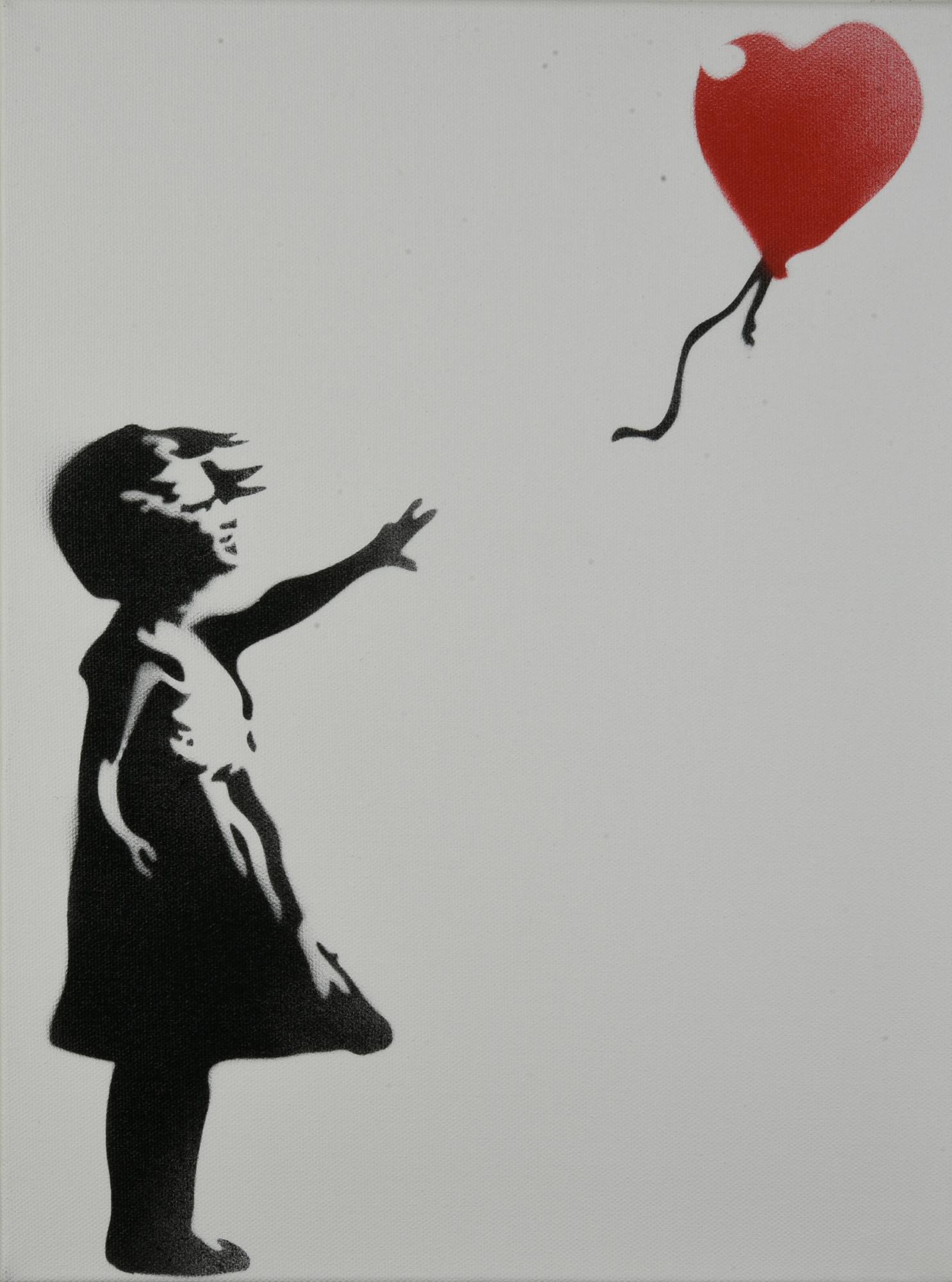Banksy (1974) BALLOON GIRL spray stencil su tela, cm 40x30x4; es. 17/50 firma...