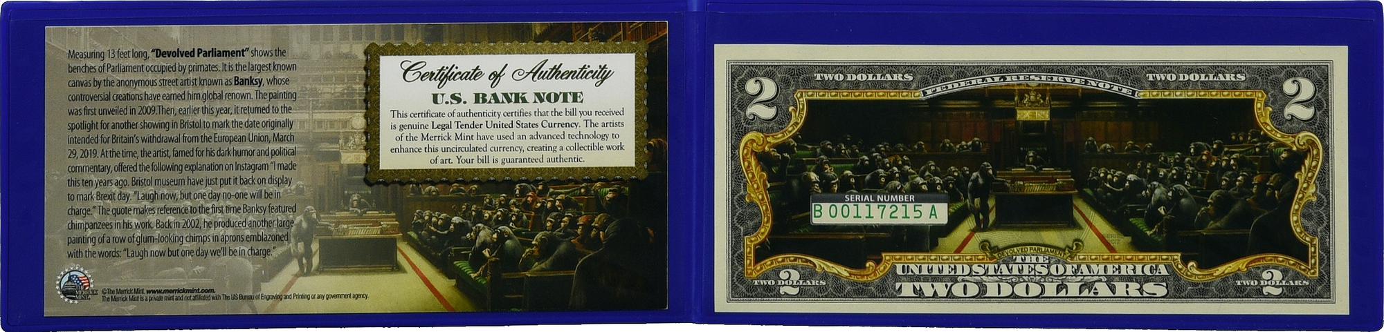 Merrick Mint DEVOLVED PARLIAMENT stampa su banconota, cm 6,5x15,5 L'opera e'...