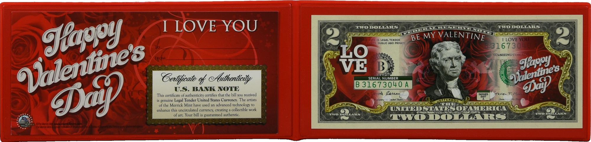 Merrick Mint VALENTINE'S DAY (RED) stampa su banconota, cm 6,5x15,5 L'opera...