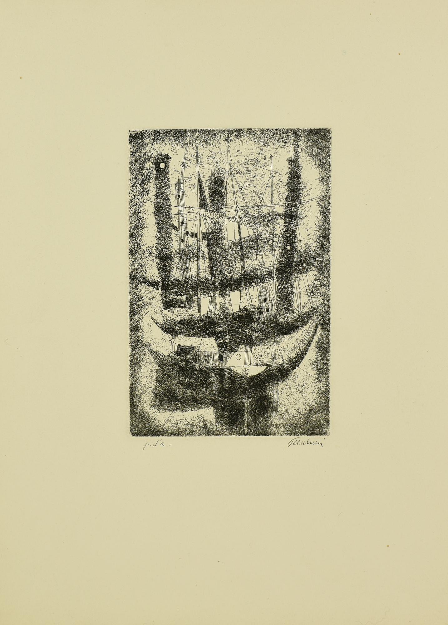 Enrico Paulucci (1901 - 1999) BARCHE, 1967 acquaforte, cm 23,7x14,7; su...