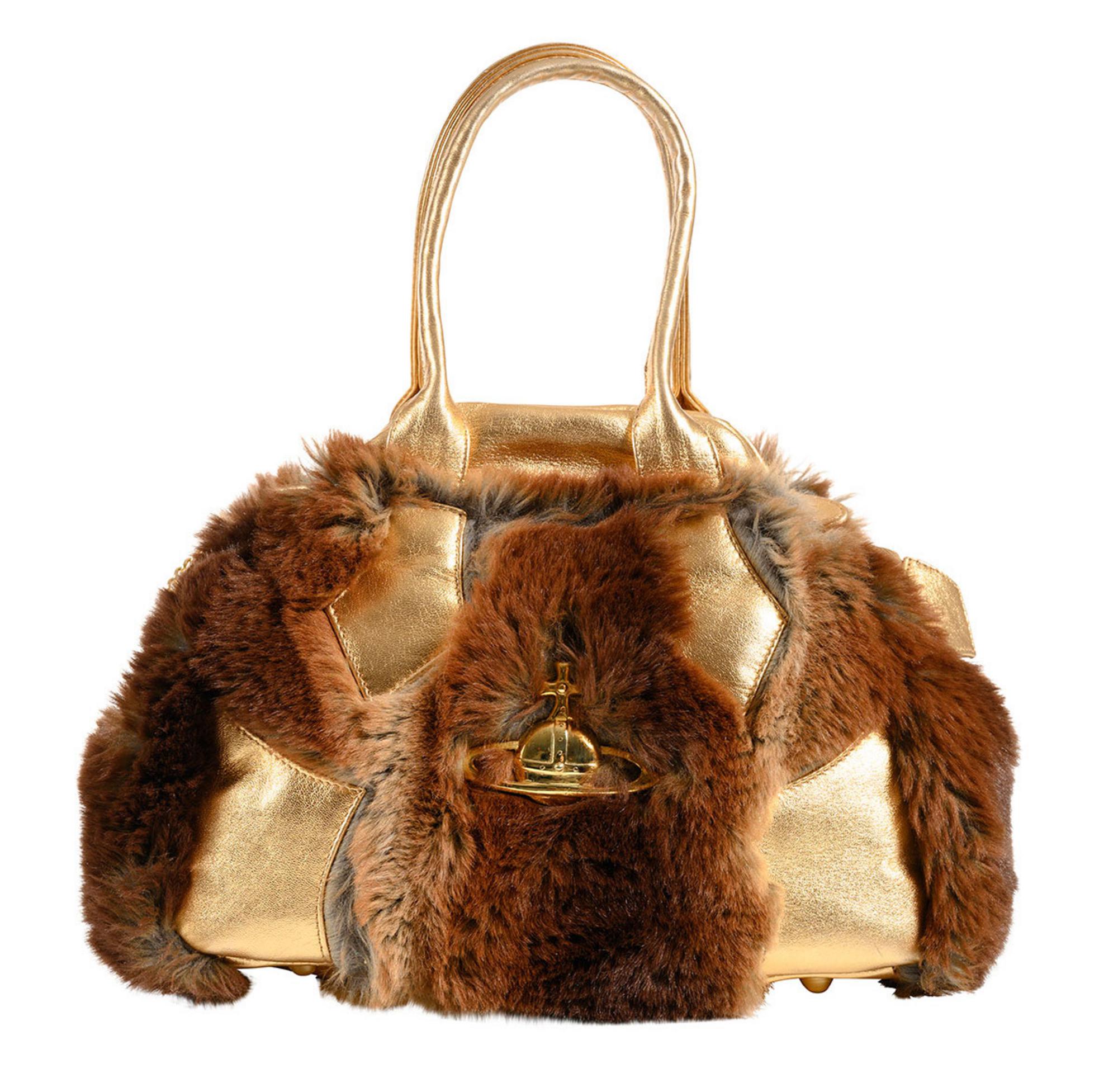 VIVIENNE WESTWOOD Fake fur and golden fake leather bag DESCRIPTION: Rust fake...