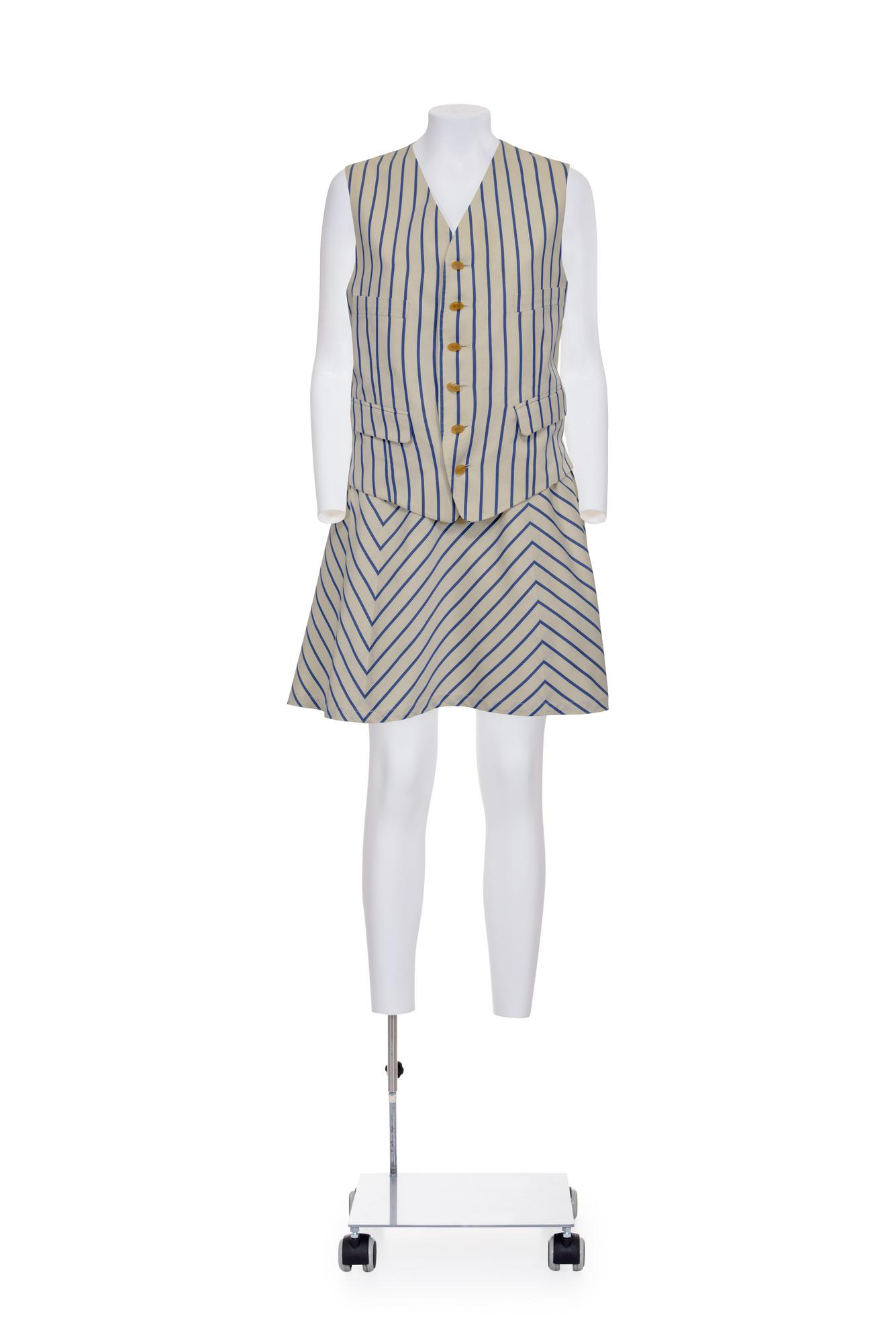 VIVIENNE WESTWOOD Pinstripe two pieces suit with draped skirt DESCRIPTION:...