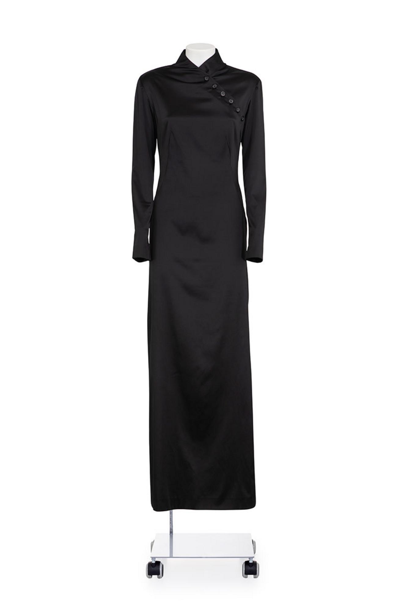 ALEXANDER McQUEEN Iconic stretched silk long dress DESCRIPTION: Iconic black...