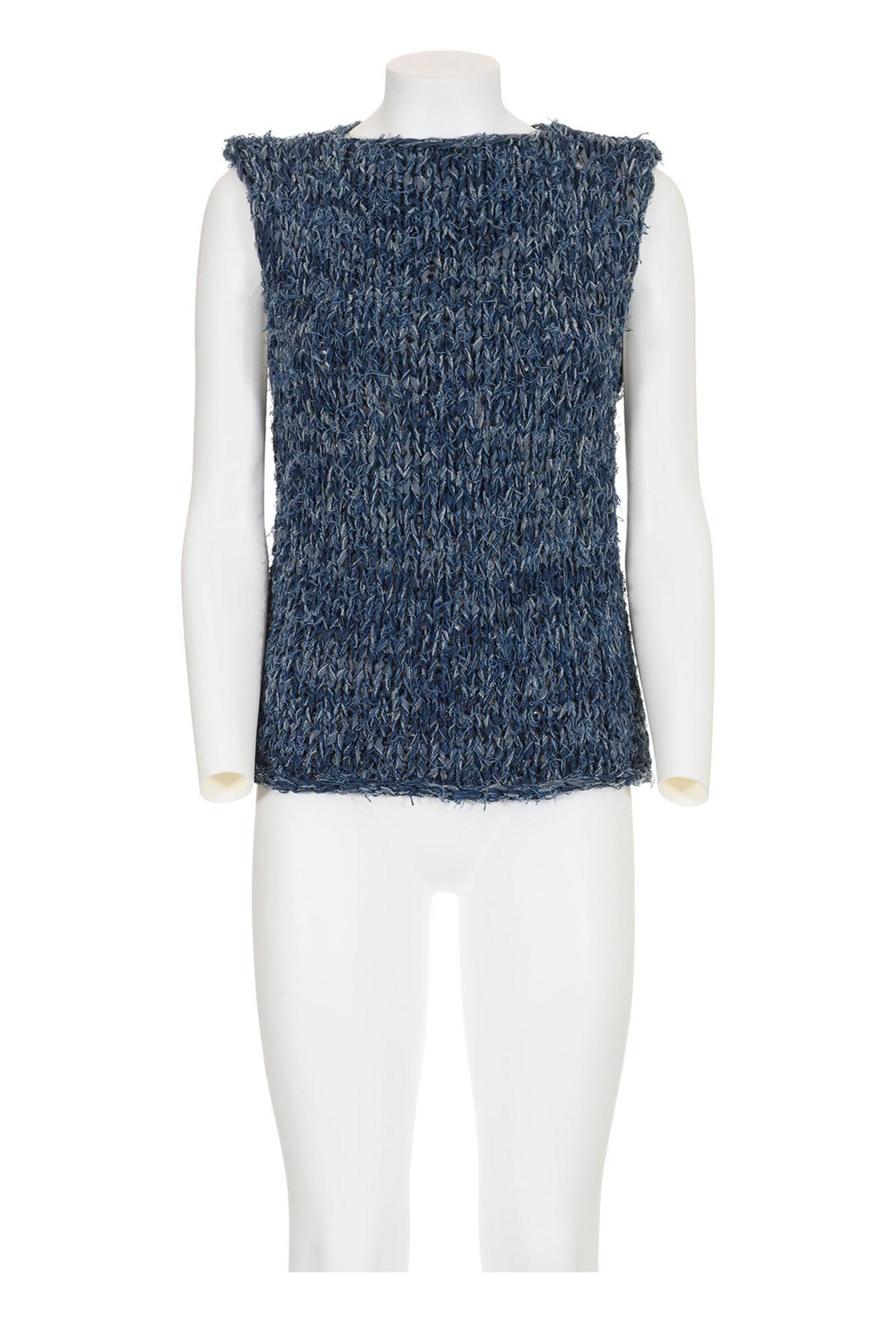 MAISON MARTIN MARGIELA Raw denim tape sleeveless vest DESCRIPTION: Raw weaved...