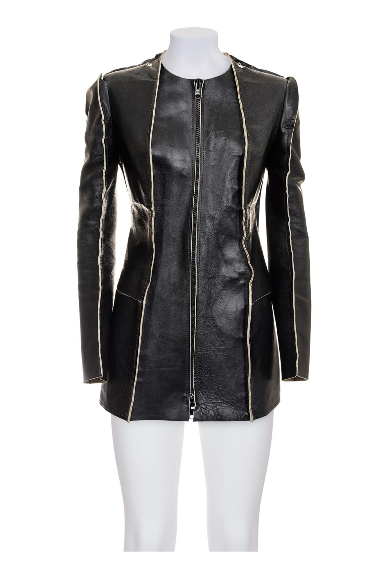 MAISON MARTIN MARGIELA Rare leather flat jacket DESCRIPTION: Rare black...