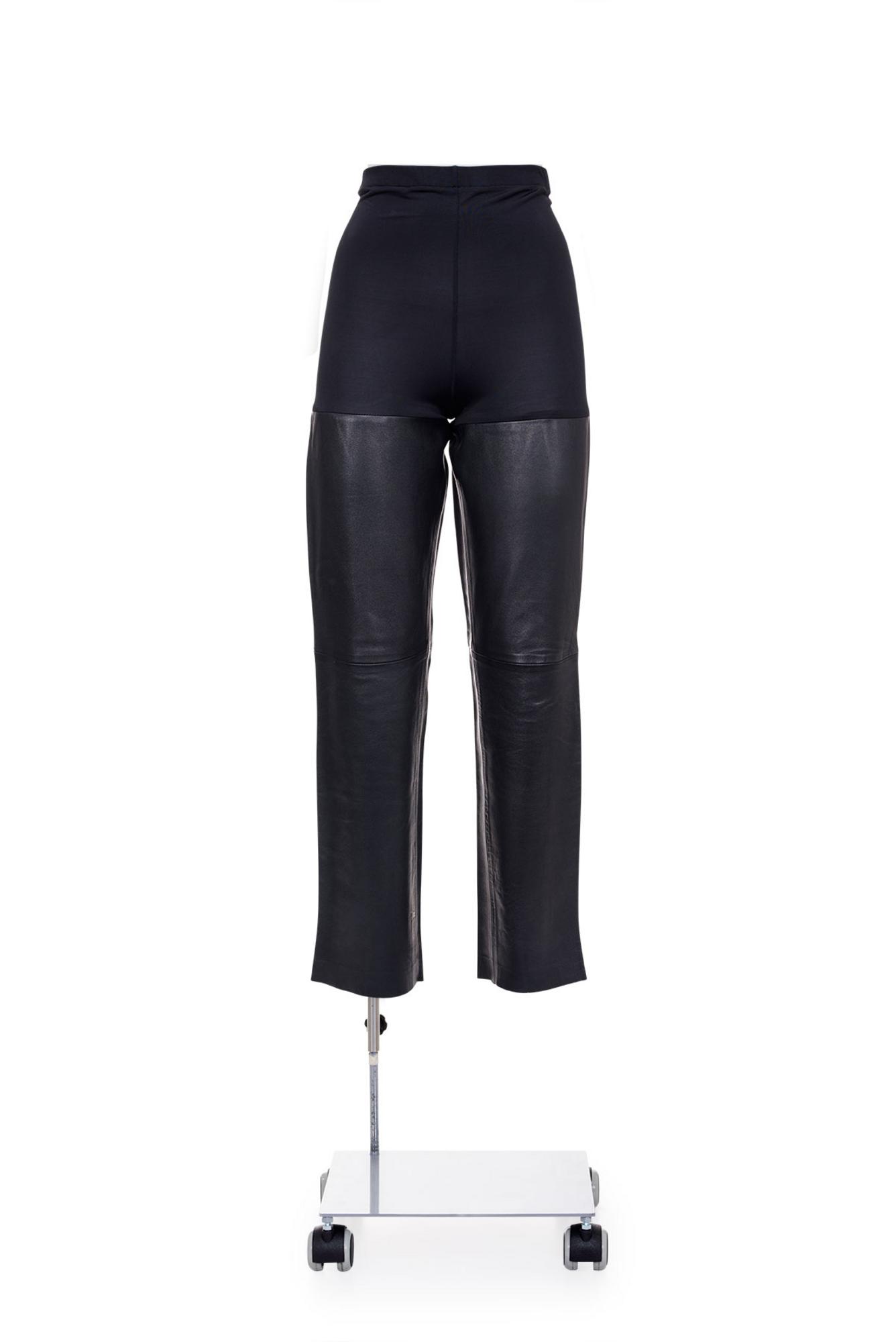 MAISON MARTIN MARGIELA Leather trousers with jersey part DESCRIPTION: Black...