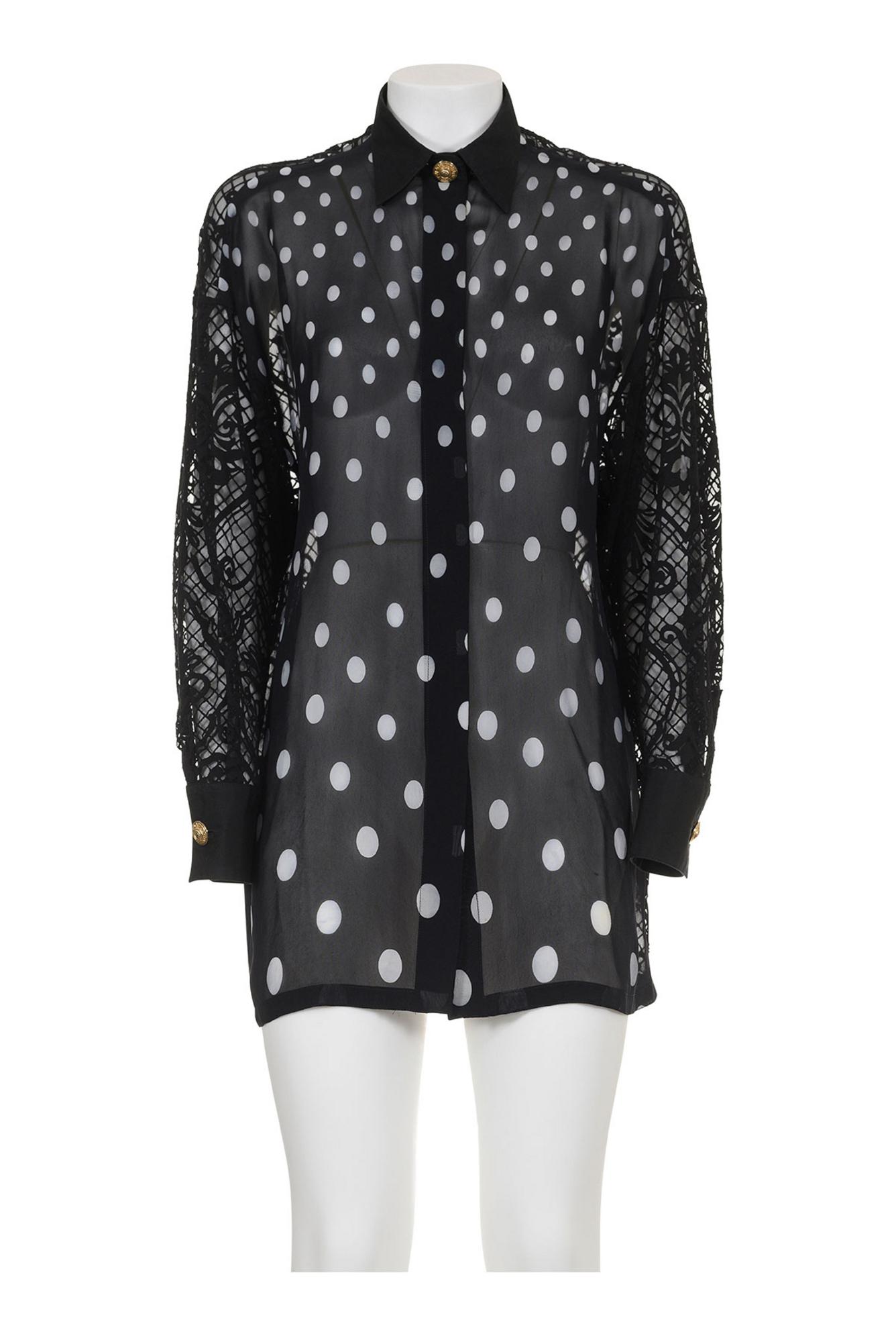 GIANNI VERSACE Dotted silk shirt DESCRIPTION: Black and white dotted silk...