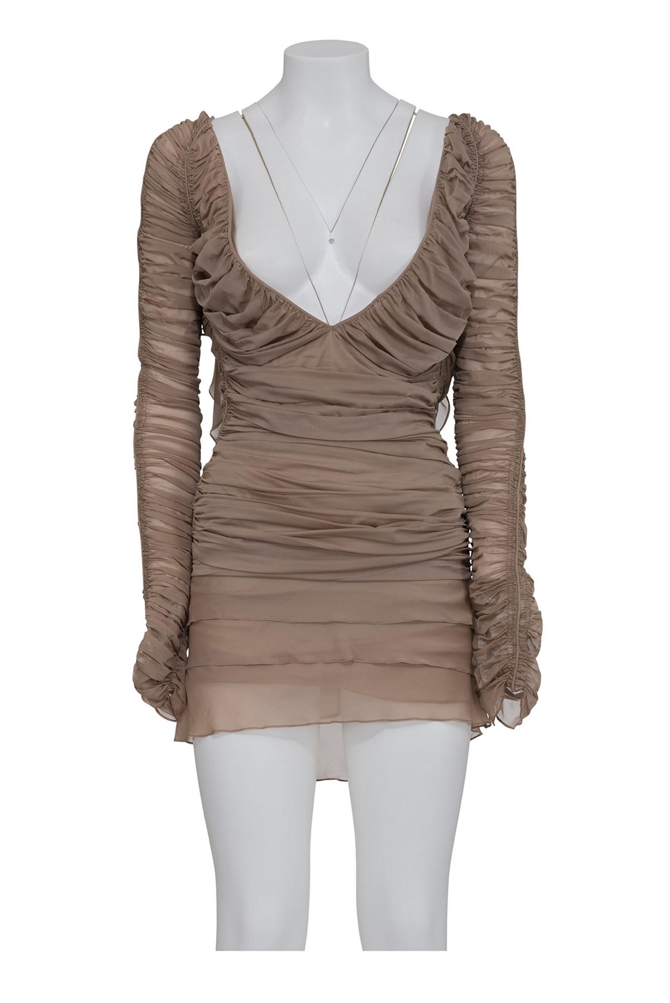 GUCCI BY TOM FORD Rare draped long sleeve dress DESCRIPTION: Rare pale pink...