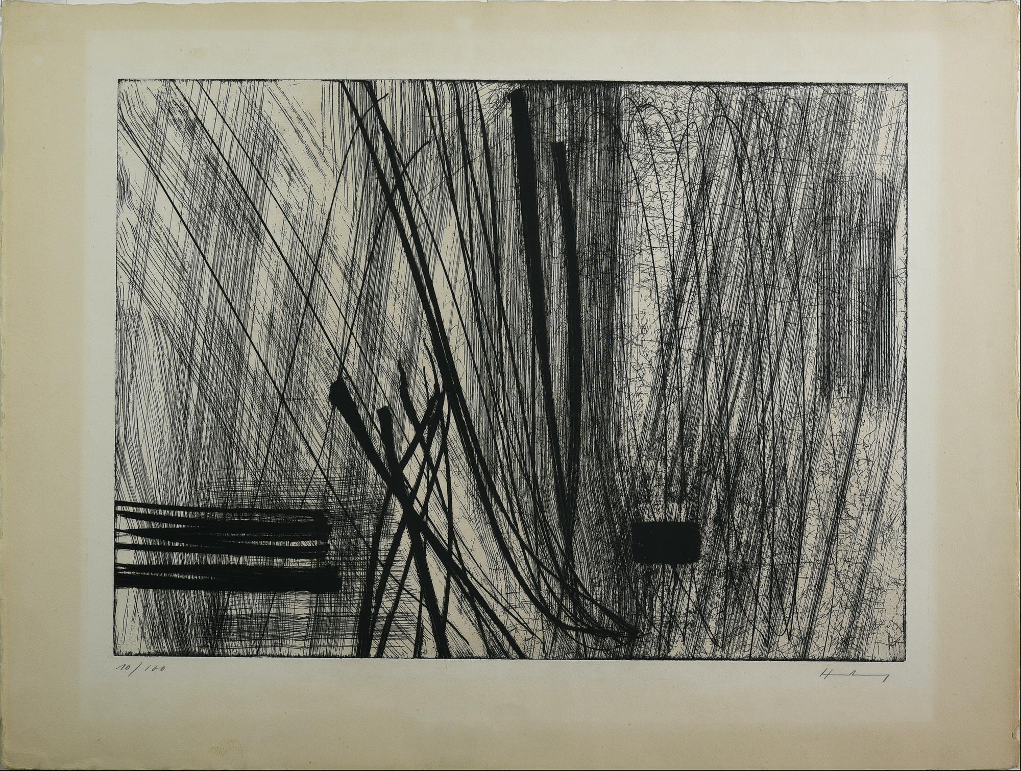 Hans Hartung (1904 - 1989) G26, 1953 acquaforte-acquatinta, cm 37,8x52, su...