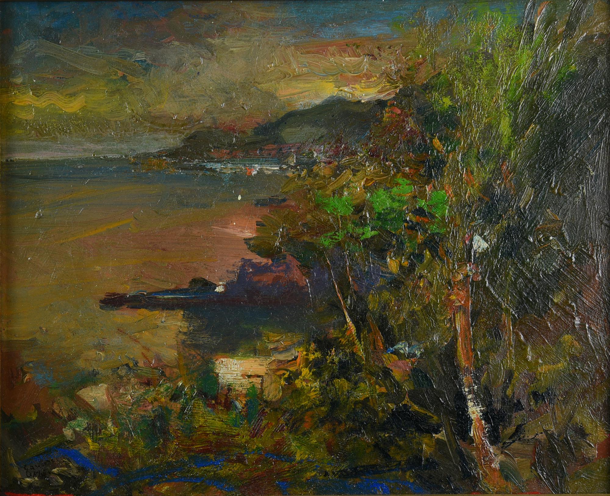 Giuseppe Casciaro (1863 - 1941) PAESAGGIO olio su tavola, cm 26x31,5