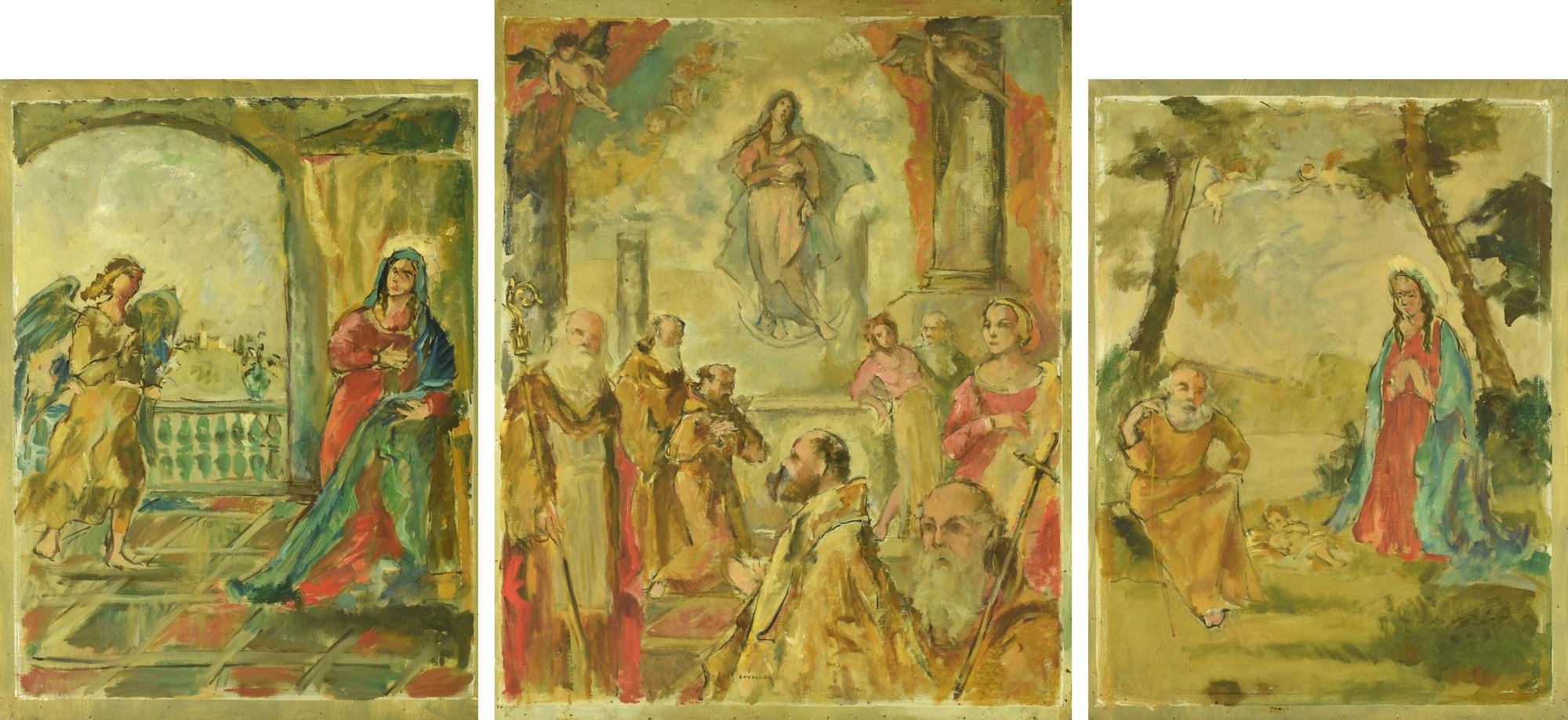 Attilio Cavallini (1888 - 1948) I MISTERI GAUDIOSI trittico composto da tre...