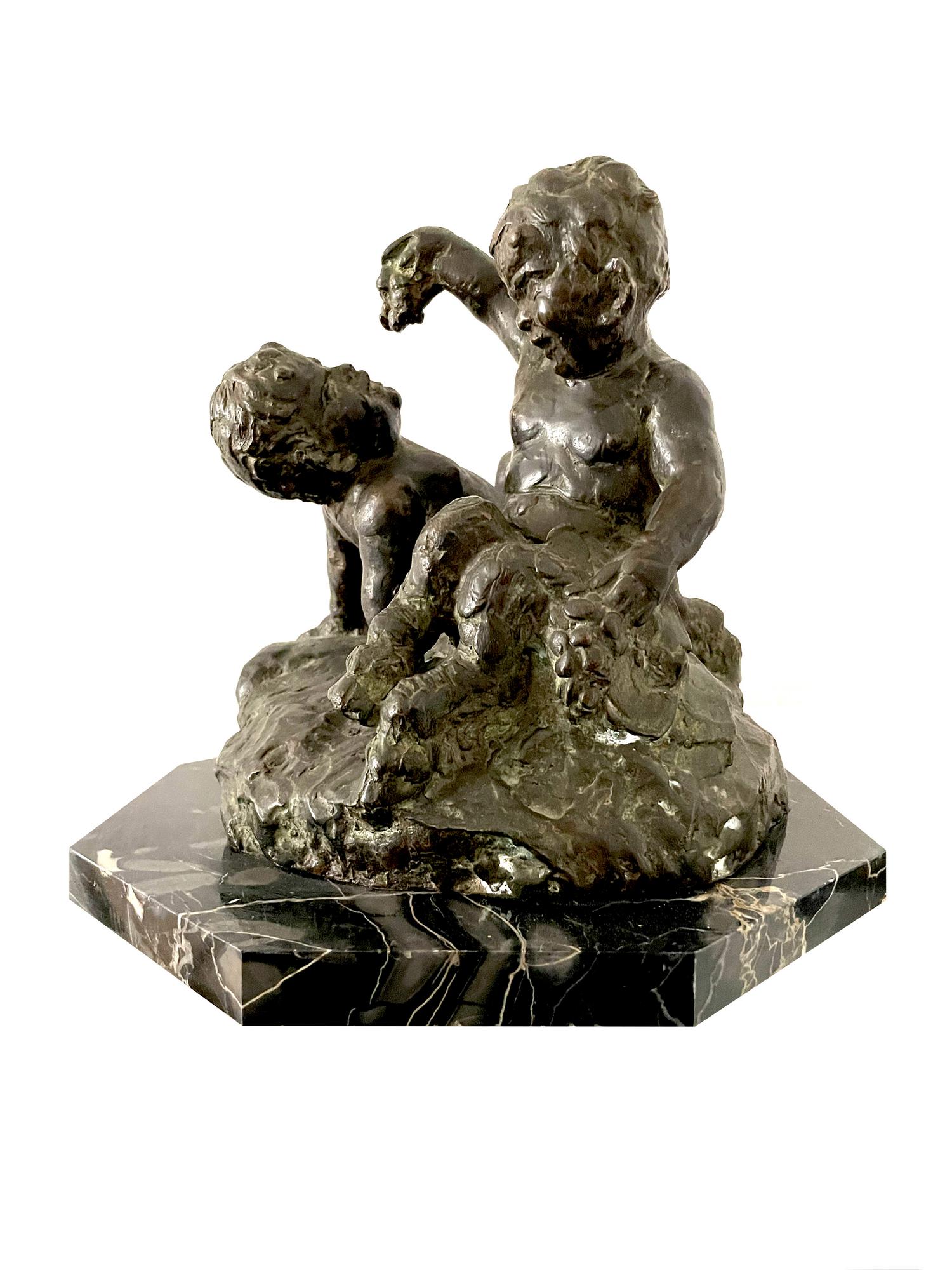 Decimo Passani (1884 - 1952) SATIRI CHE GIOCANO bronzo su base in marmo, h cm...