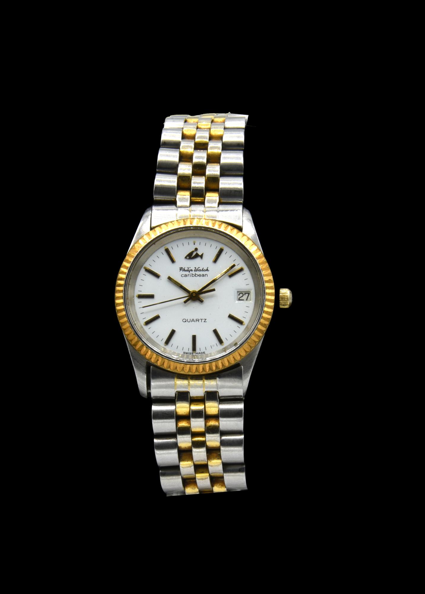 PHILIP WATCH CARIBBEAN CASSA: in acciaio e lunetta oro 14kt, 32 mm QUADRANTE:...