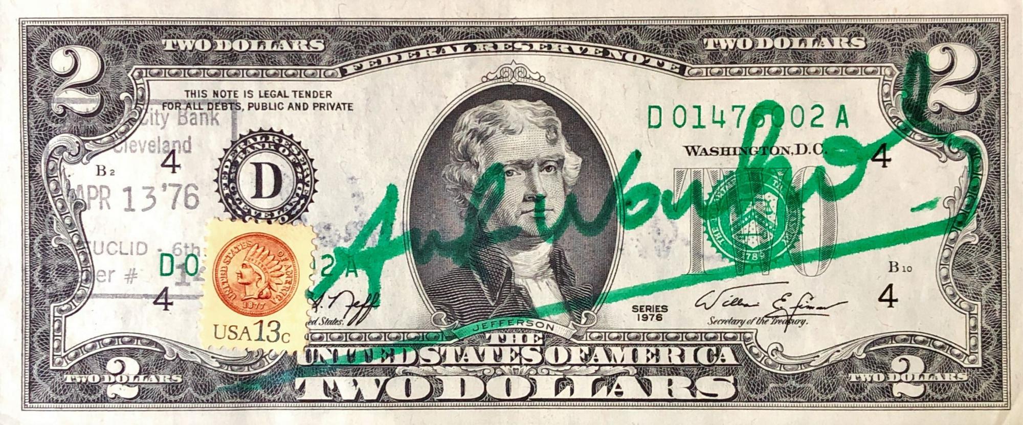 Andy Warhol TWO DOLLARS BILL (Thomas Jefferson), 1976 intervento su...