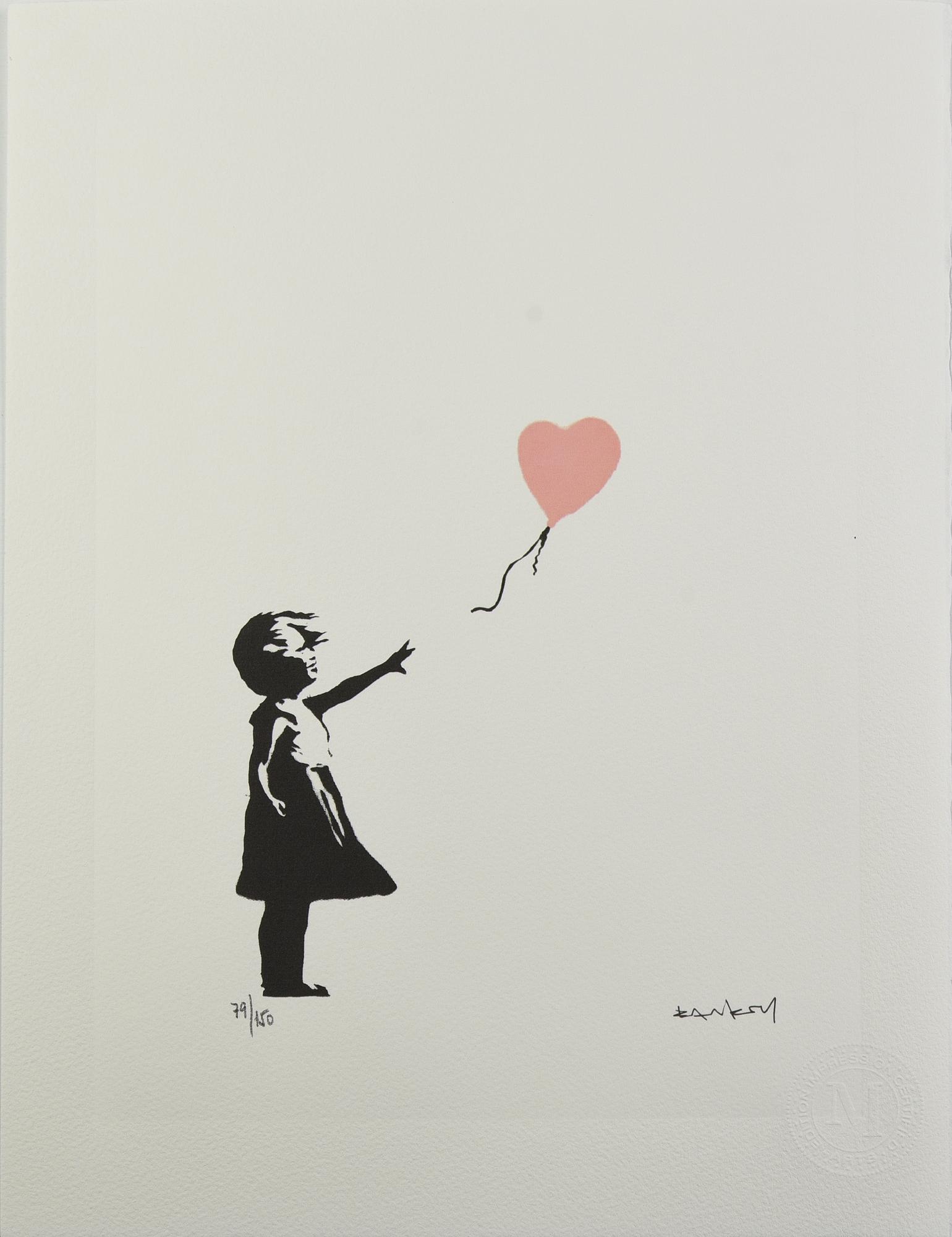 Da Banksy GIRL WITH PINK BALLOON eliografia su carta, cm 38,5x28,5; es....