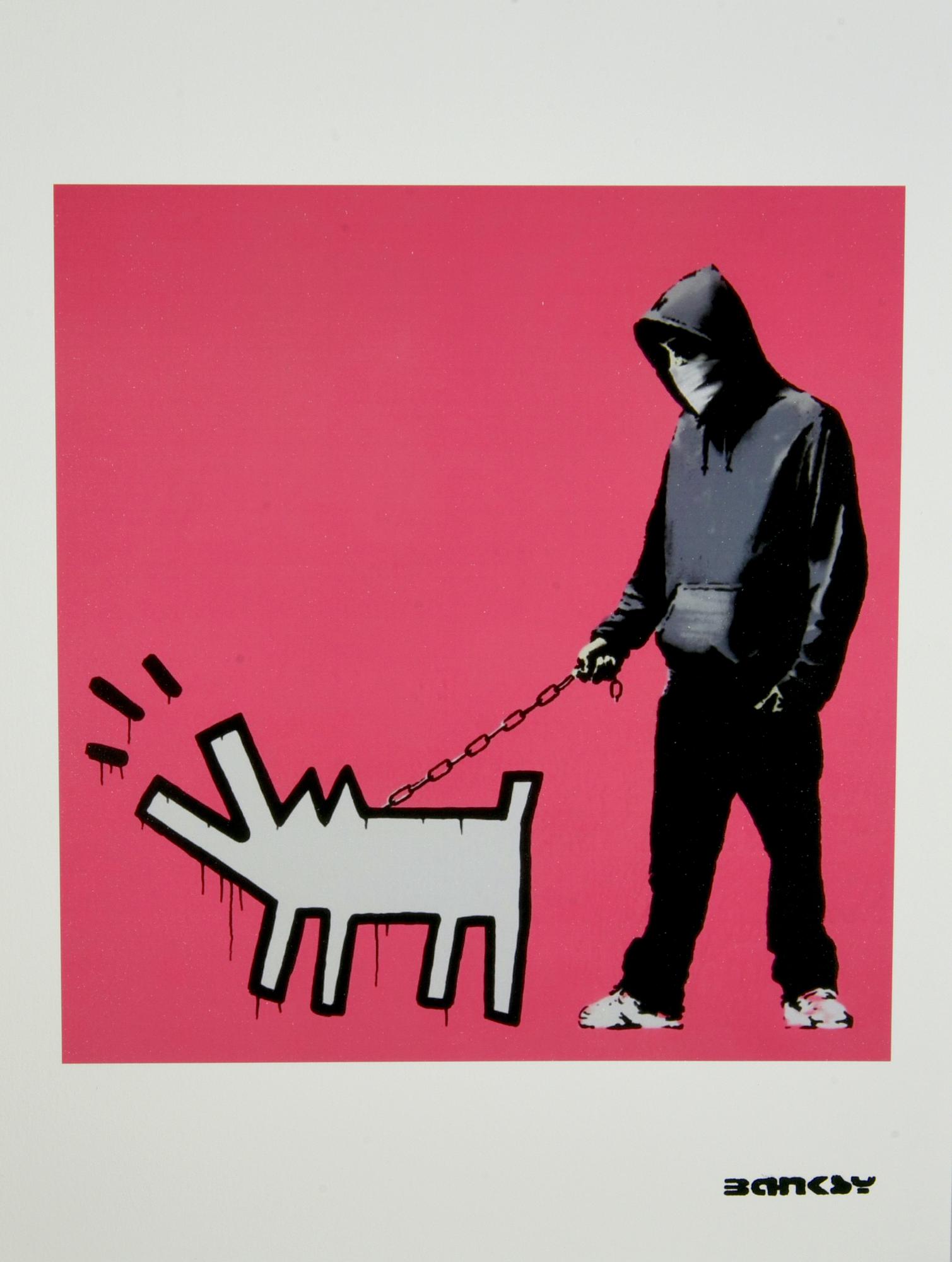 Banksy HARING DOG stampa tipografica, cm 40x30 firma in lastra e timbro a secco