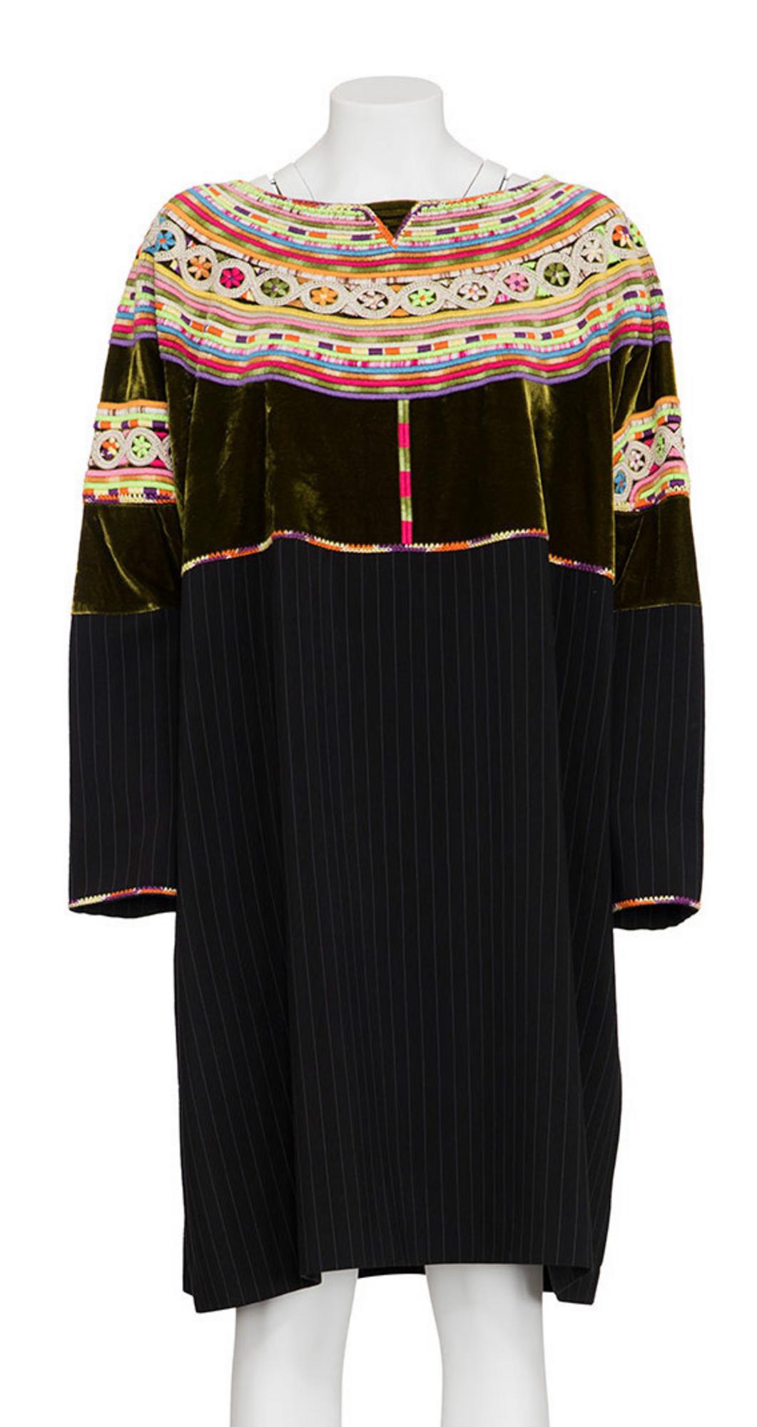 Jean Paul Gaultier TUNIC WITH MULTICOLOR EMBROIDERY AND VELVET TOP...