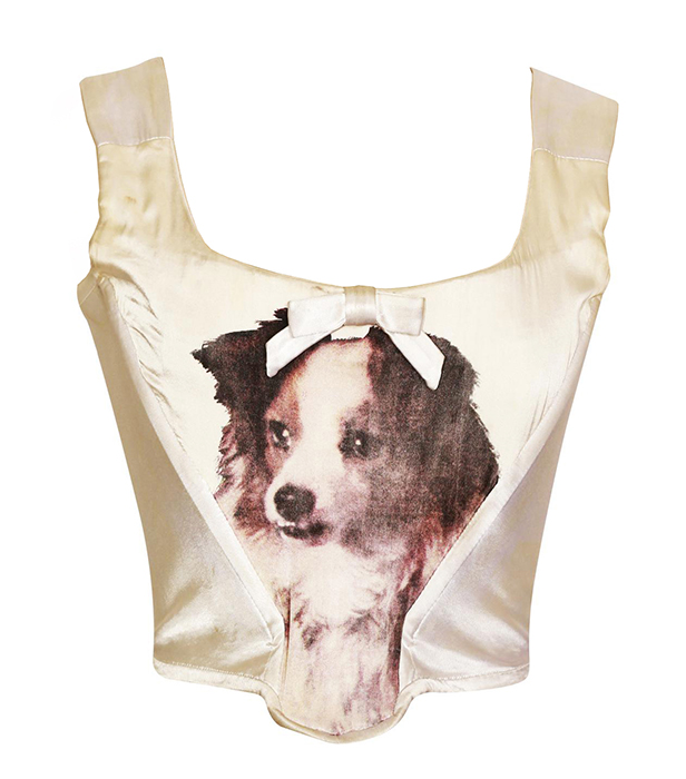 Vivienne Westwood DOG CORSET Description: Print corset in white satin stretch...