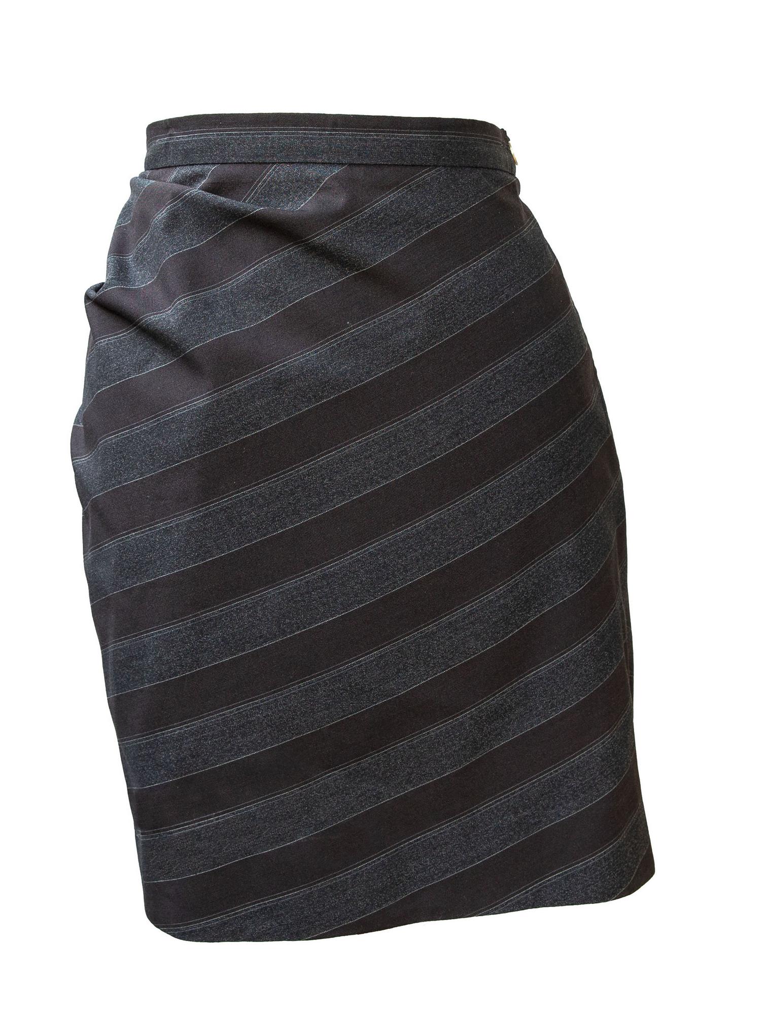 Vivienne Westwood PANIER SKIRT Description: Lined pinstriped wool crepe...