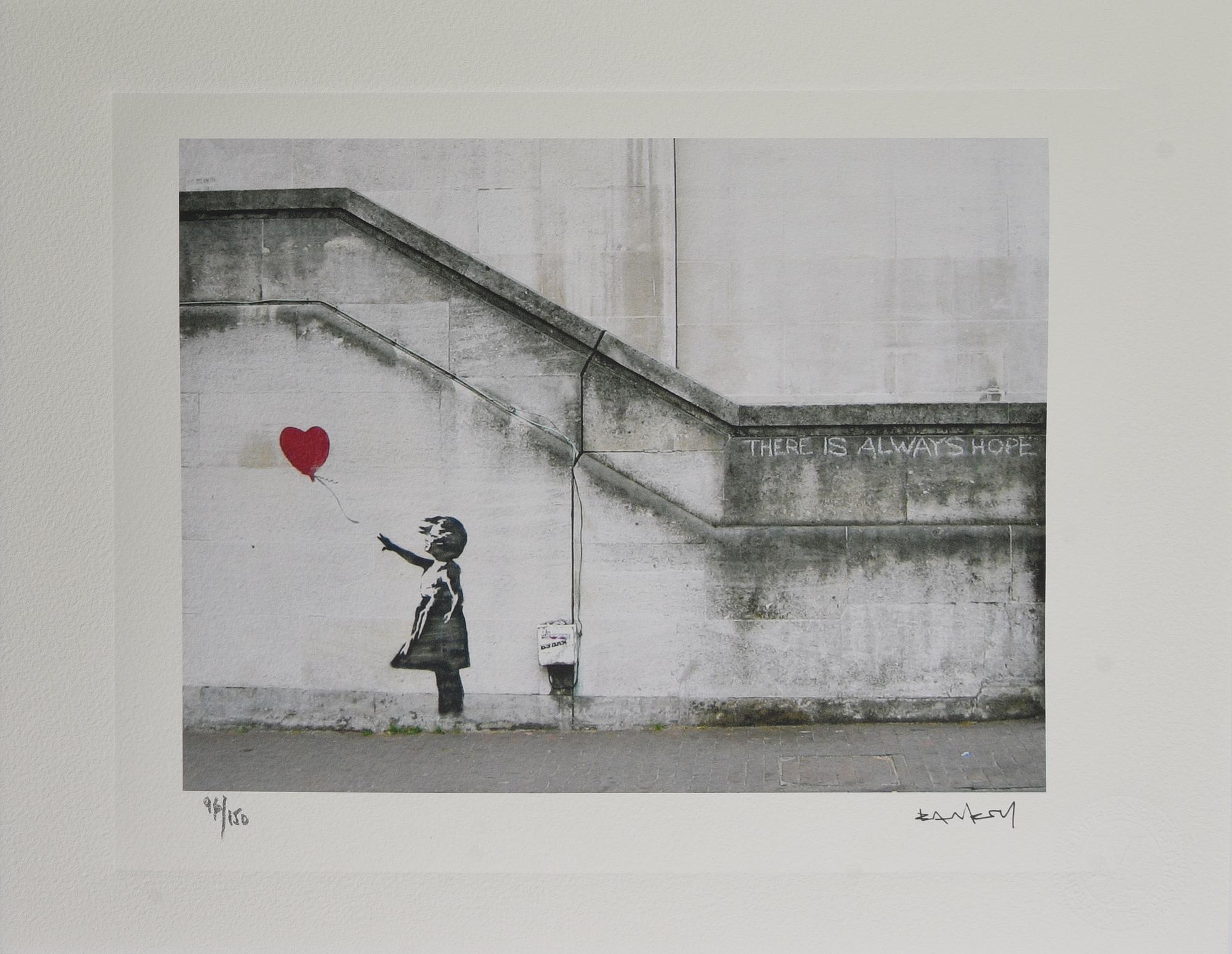 Da Banksy GIRL WITH RED BALLOON (2014) eliografia su carta, cm 28,5x38,5; es....
