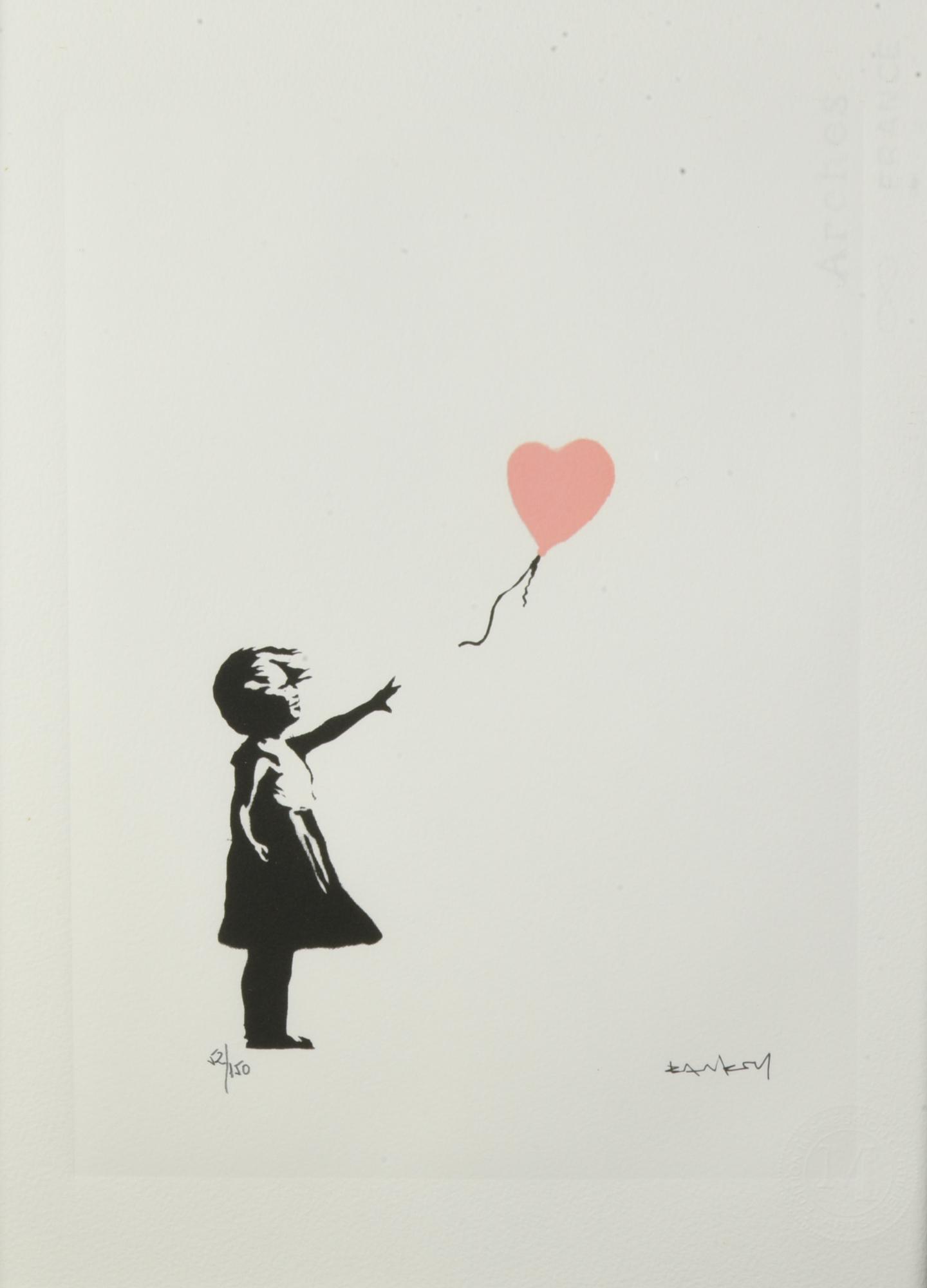 Da Banksy GIRL WITH PINK BALLOON eliografia su carta Arches, cm 38x28; es....