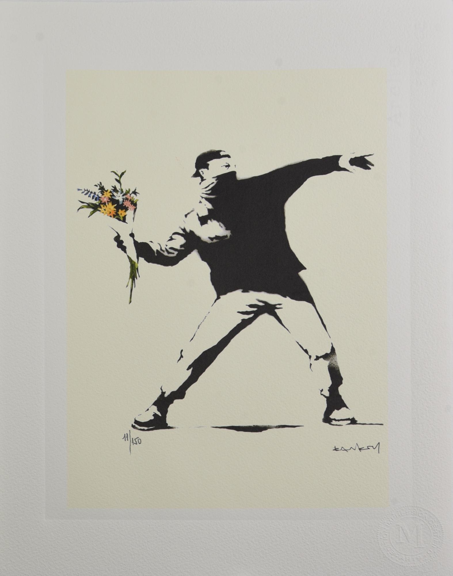 Da Banksy LOVE IS IN THE AIR (CREAM EDITION) eliografia su carta Arches, cm...