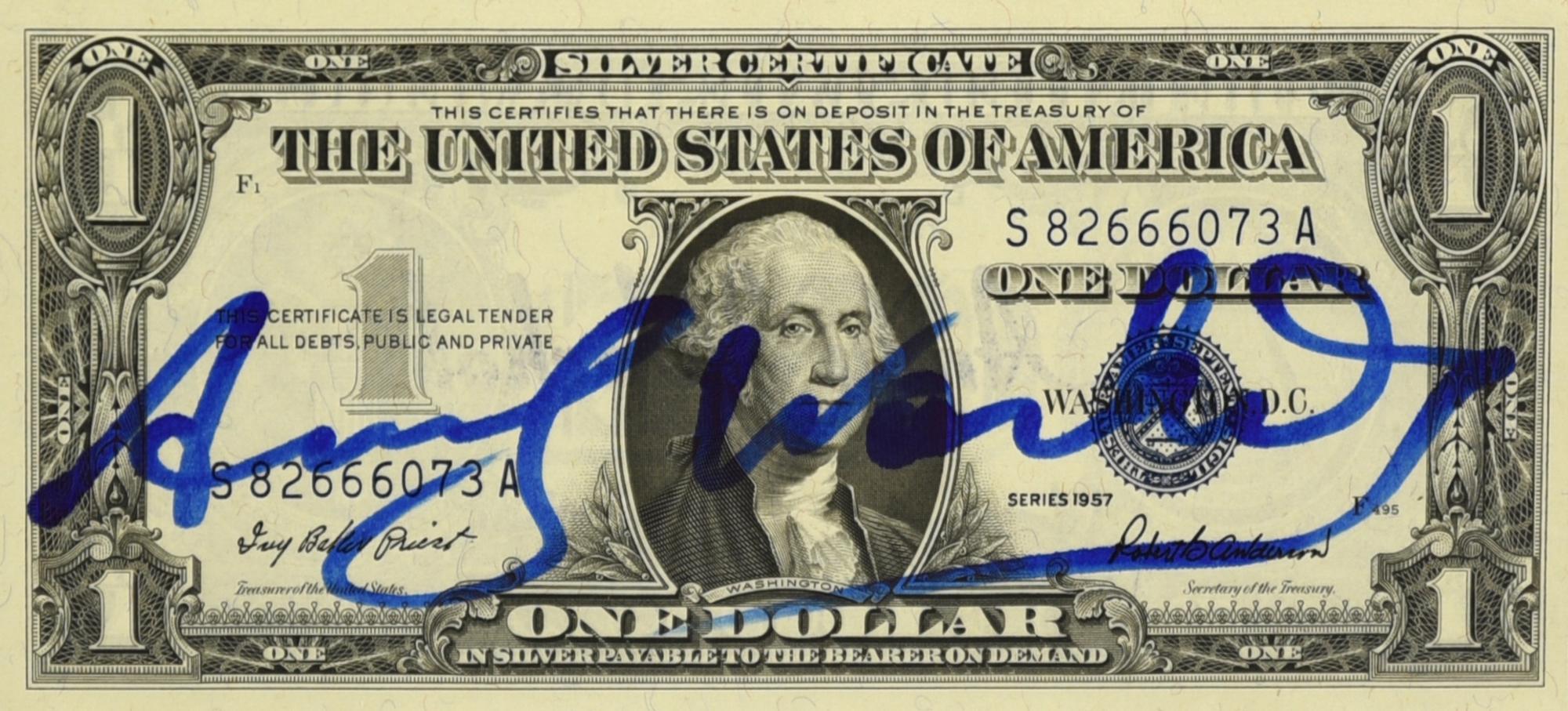 Andy Warhol ONE DOLLAR BILL (George Washington) intervento su banconota, cm...