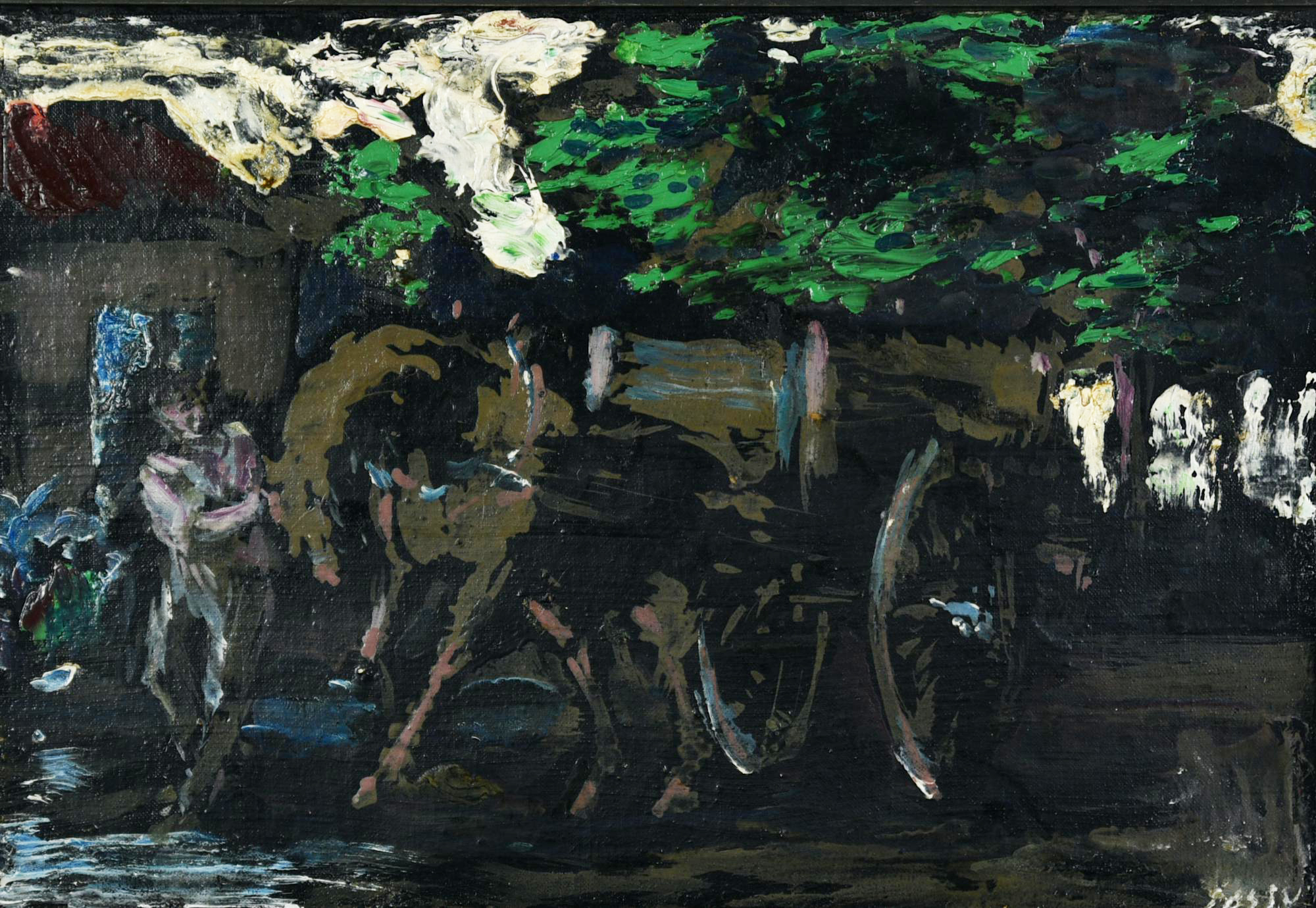 Aligi Sassu (1912 - 2000) IL CARRETTIERE, (anni '50) olio su tela, cm 21x30,5...