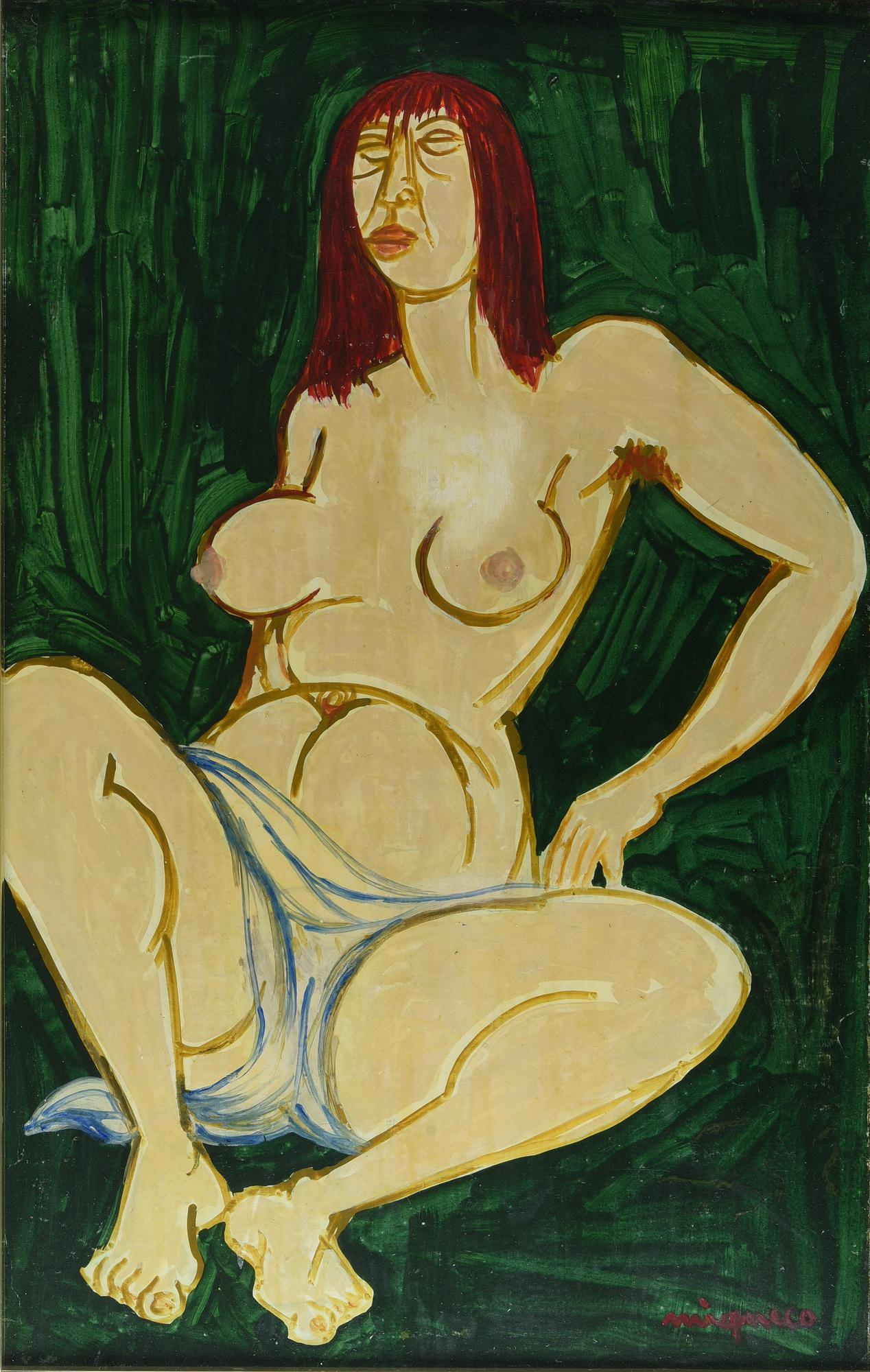 Giuseppe Migneco (1908 - 1997) NUDO, 1968 tempera su carta applicata su tela,...