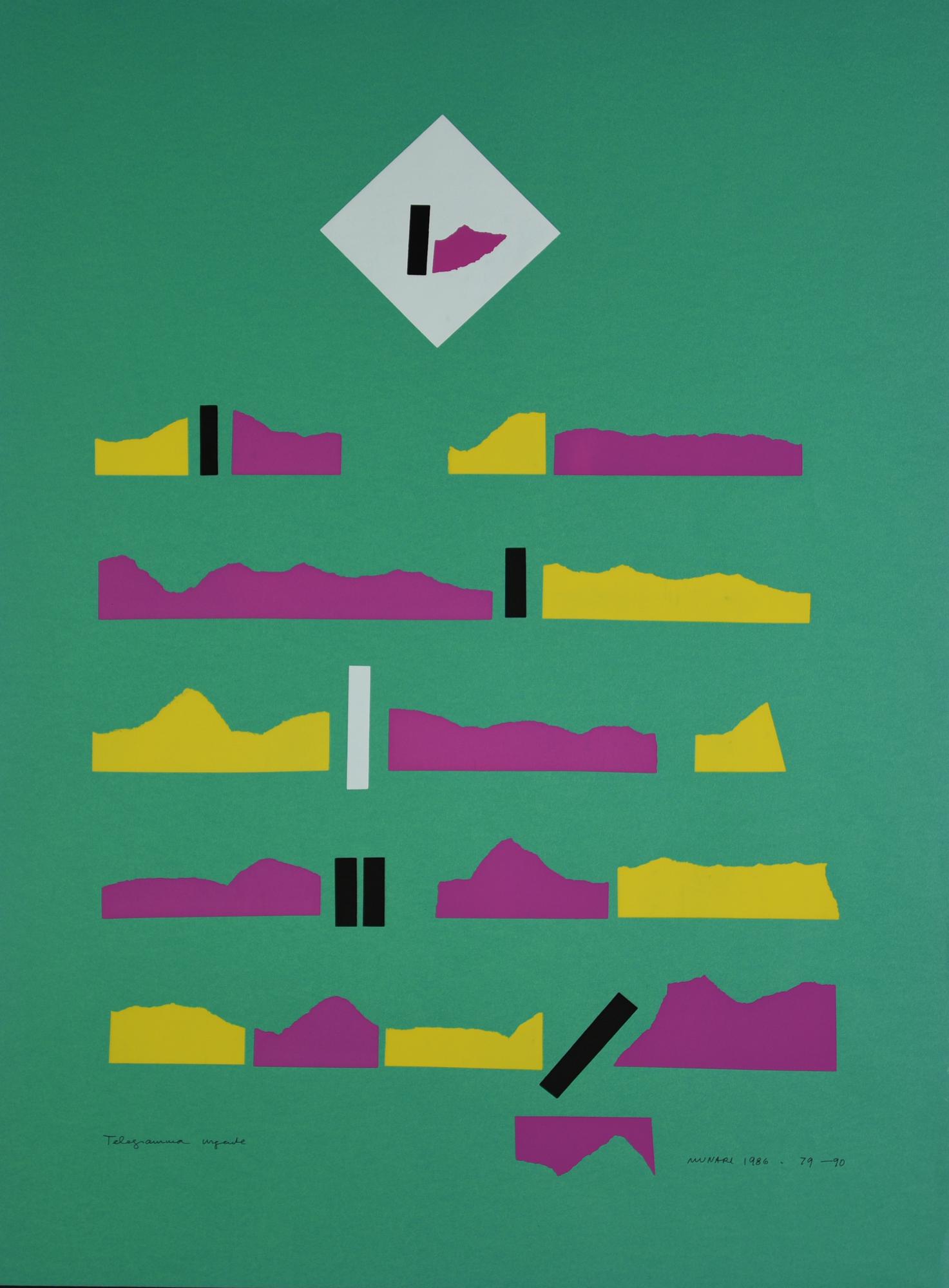 Bruno Munari (1907 - 1998) TELEGRAMMA URGENTE, 1986 serigrafia, cm 70x50; es....