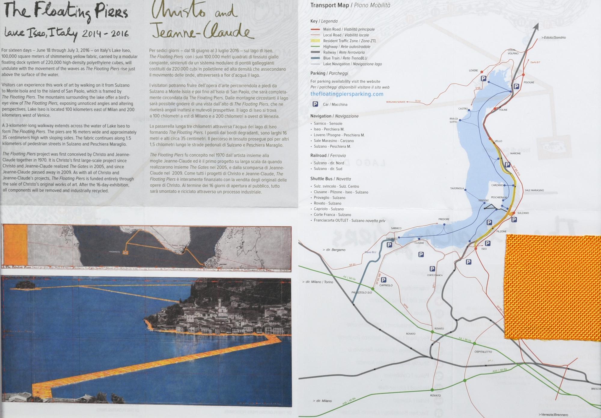 Christo & Jeanne Claude FLOATING PIERS depliant e inserto di tessuto, cm...