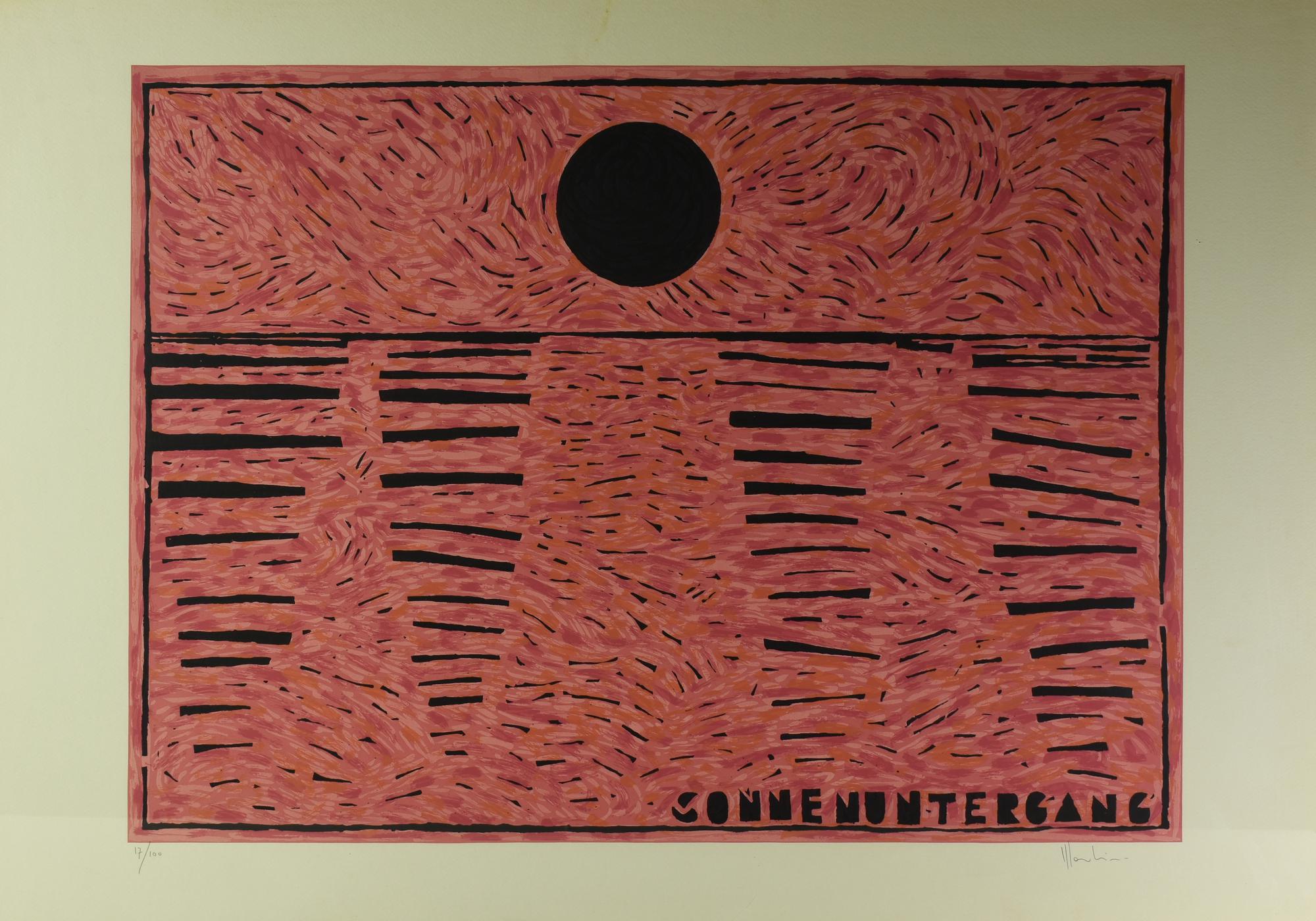 Aldo Mondino (1938 - 2005) SONNENURTENGANG, 1985 serigrafia, cm 77x106; es....