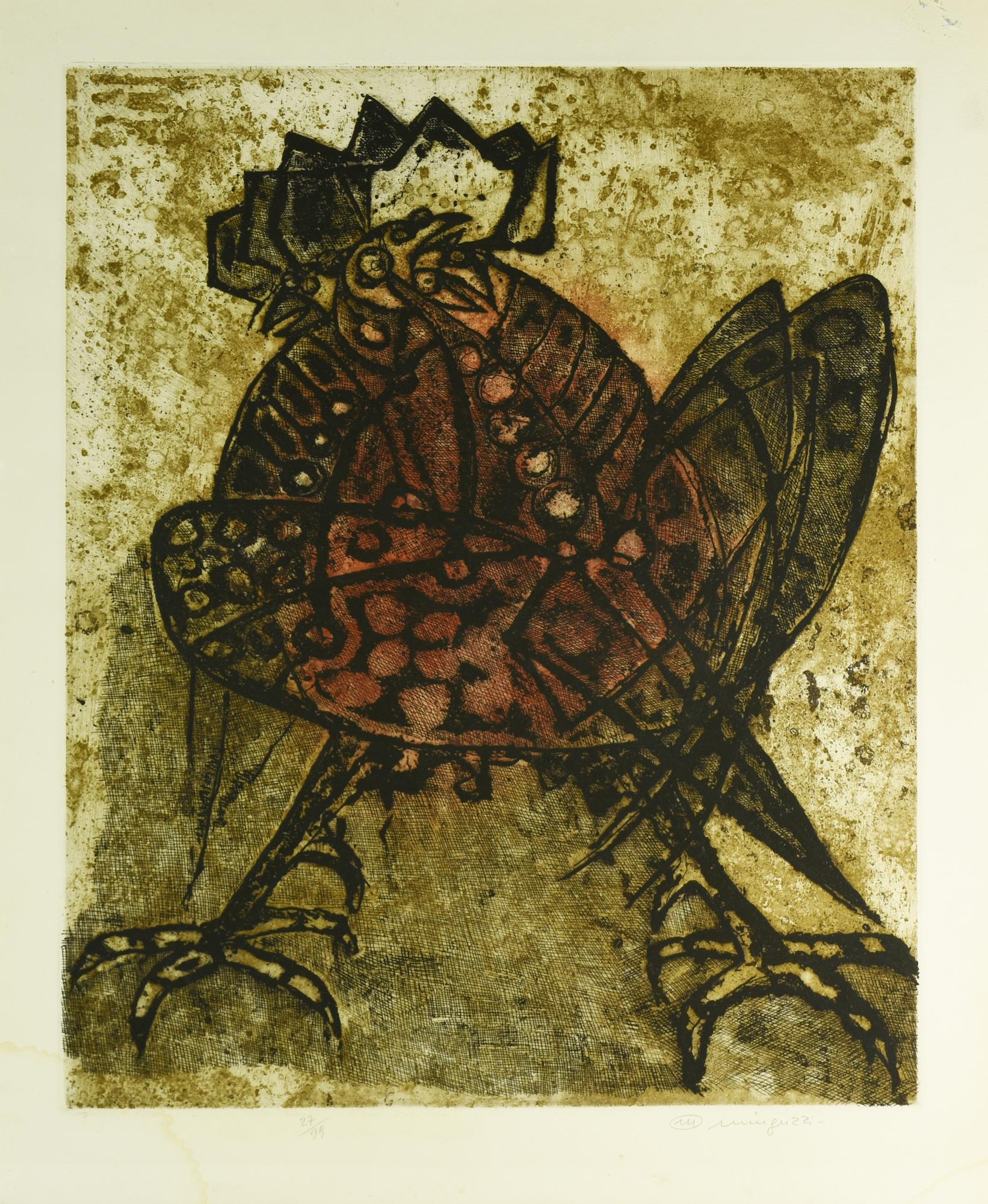 Luciano Minguzzi (1911 - 2004) GALLINA puntasecca, cm 49x40, su foglio cm...