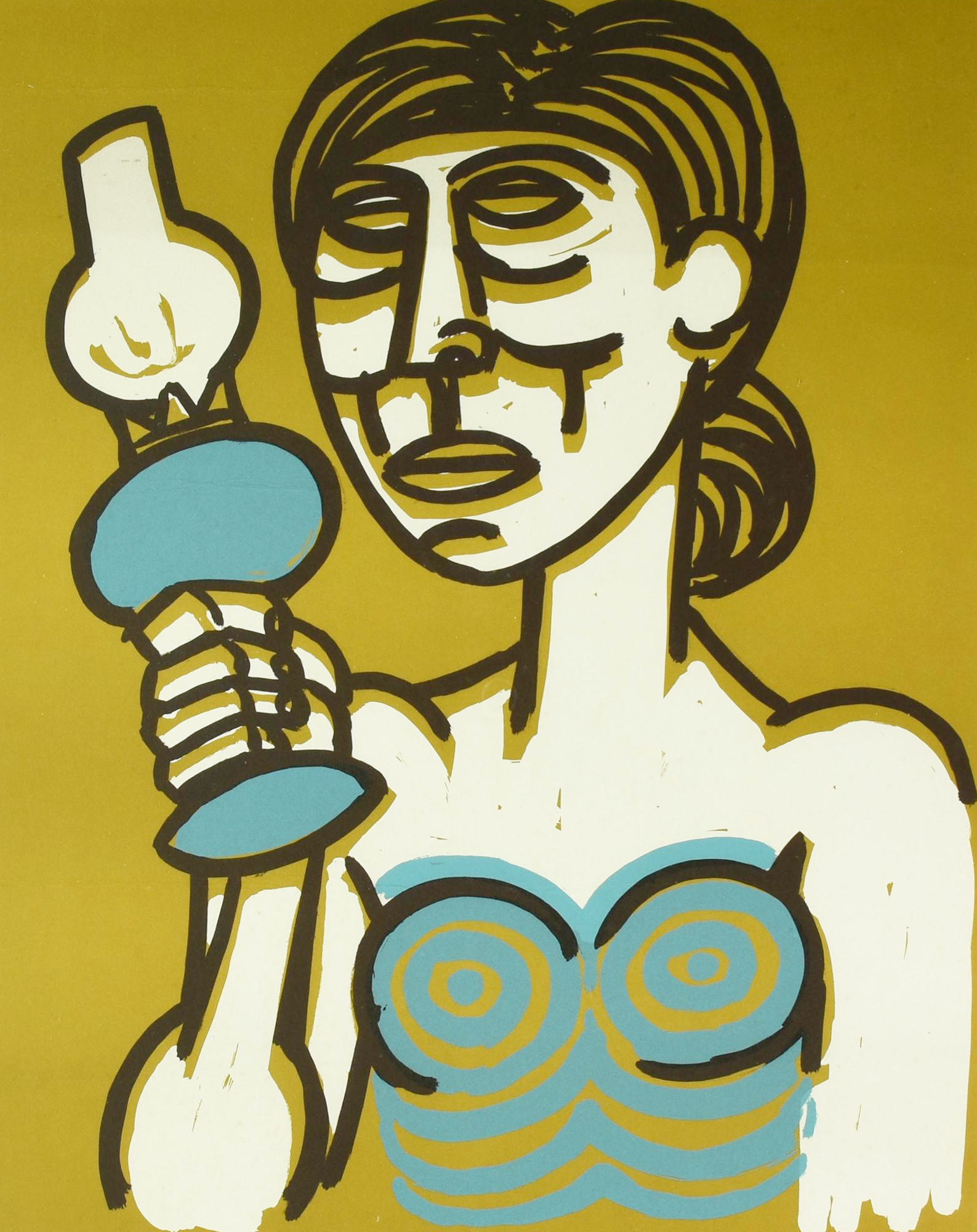 Giuseppe Migneco (1908 - 1997) DONNA CON LAMPADA AD OLIO litografia, cm...