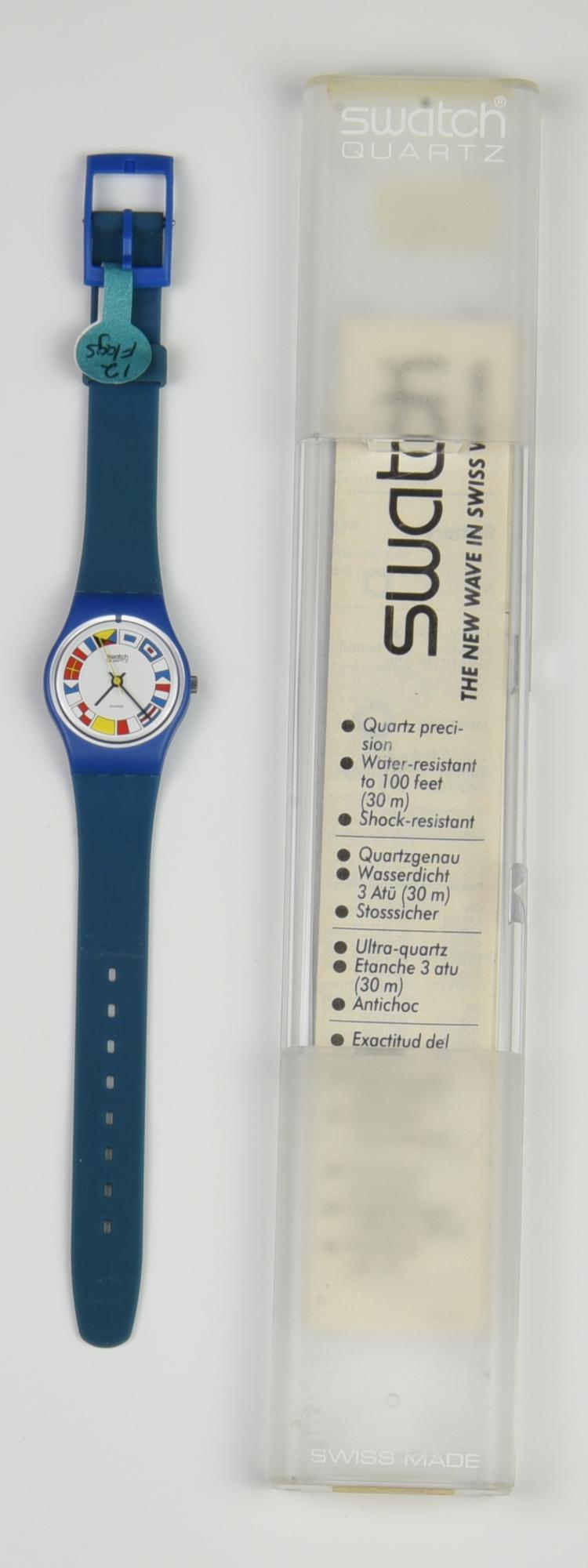 SWATCH SKIPPER, 1984 mod. 12 FLAGS, cod. LS101 Completo di scatola originale,...