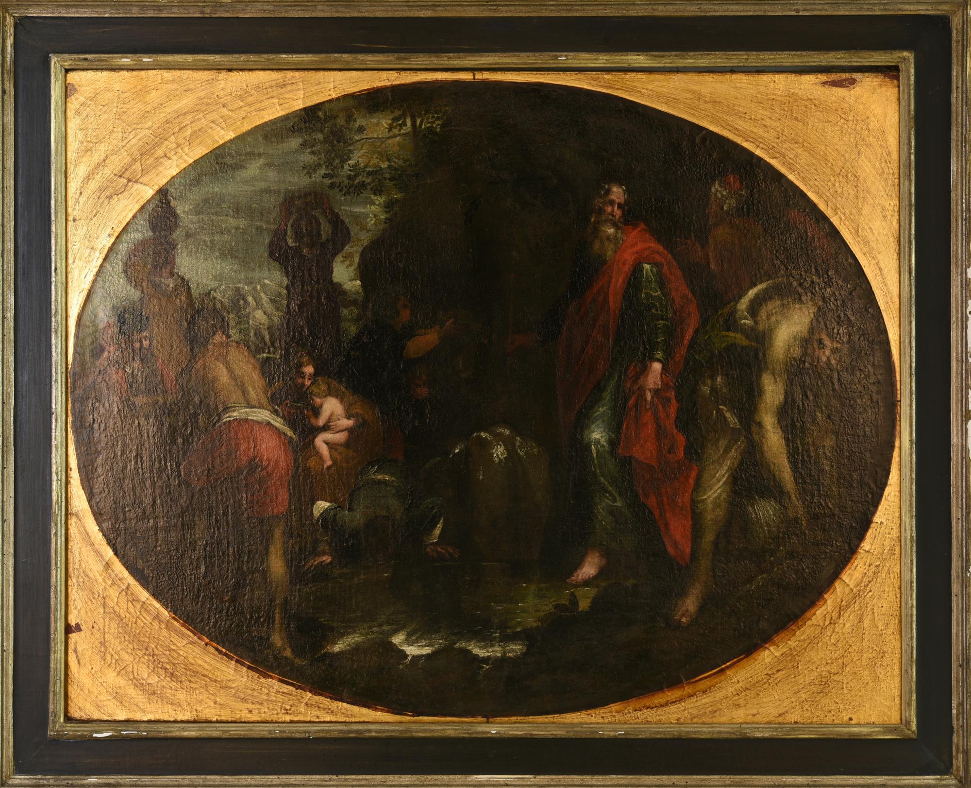 Scuola del XVII secolo SCENA BIBLICA olio su tela, cm 77,5x101 Sul retro:...