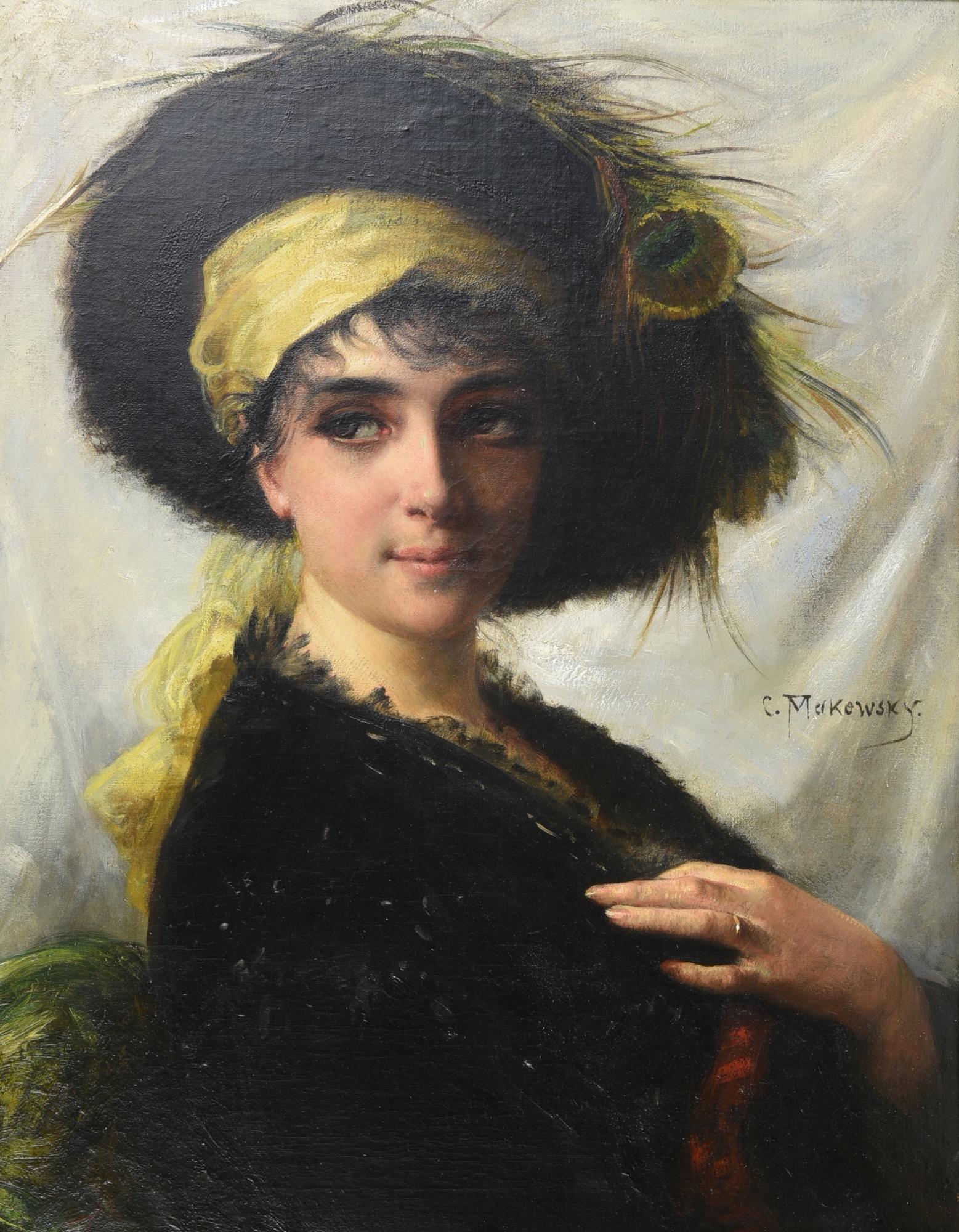 Konstantin Egorovic Makovskij RITRATTO DI DONNA olio su tela, cm 60x47 firma