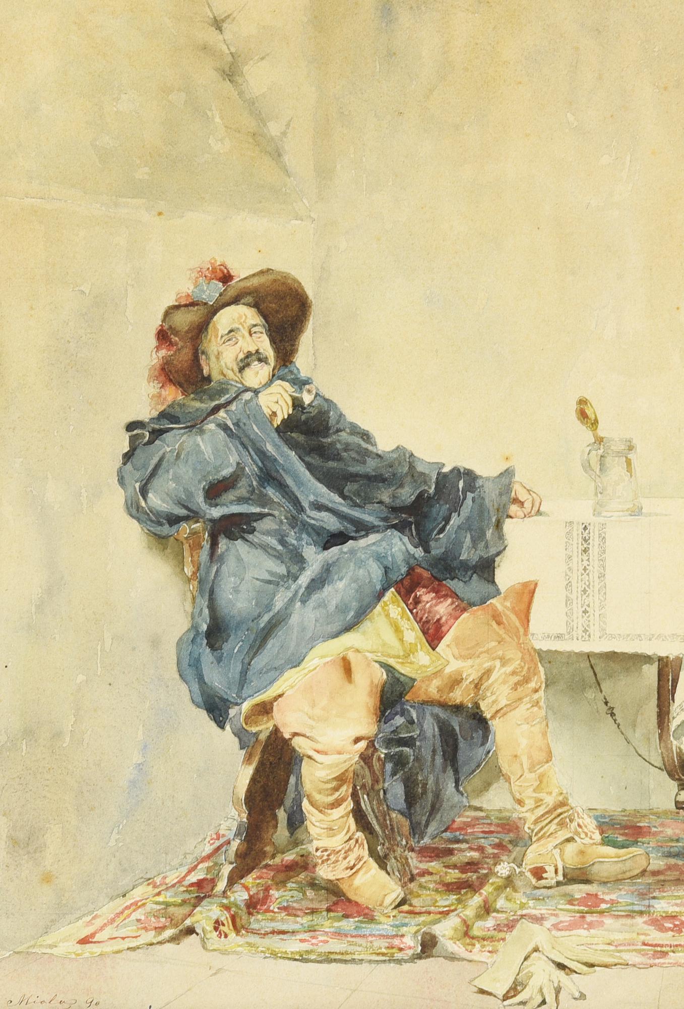 Camillo Miola MOSCHETTIERE, 1890 grafite e acquerello su carta applicata su...