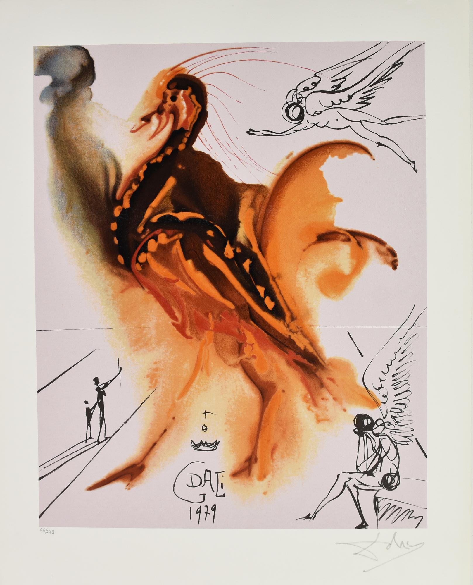 Salvador Dali' EL GRAN PAVO REAL lito-serigrafia su carta a mano Fabriano, cm...