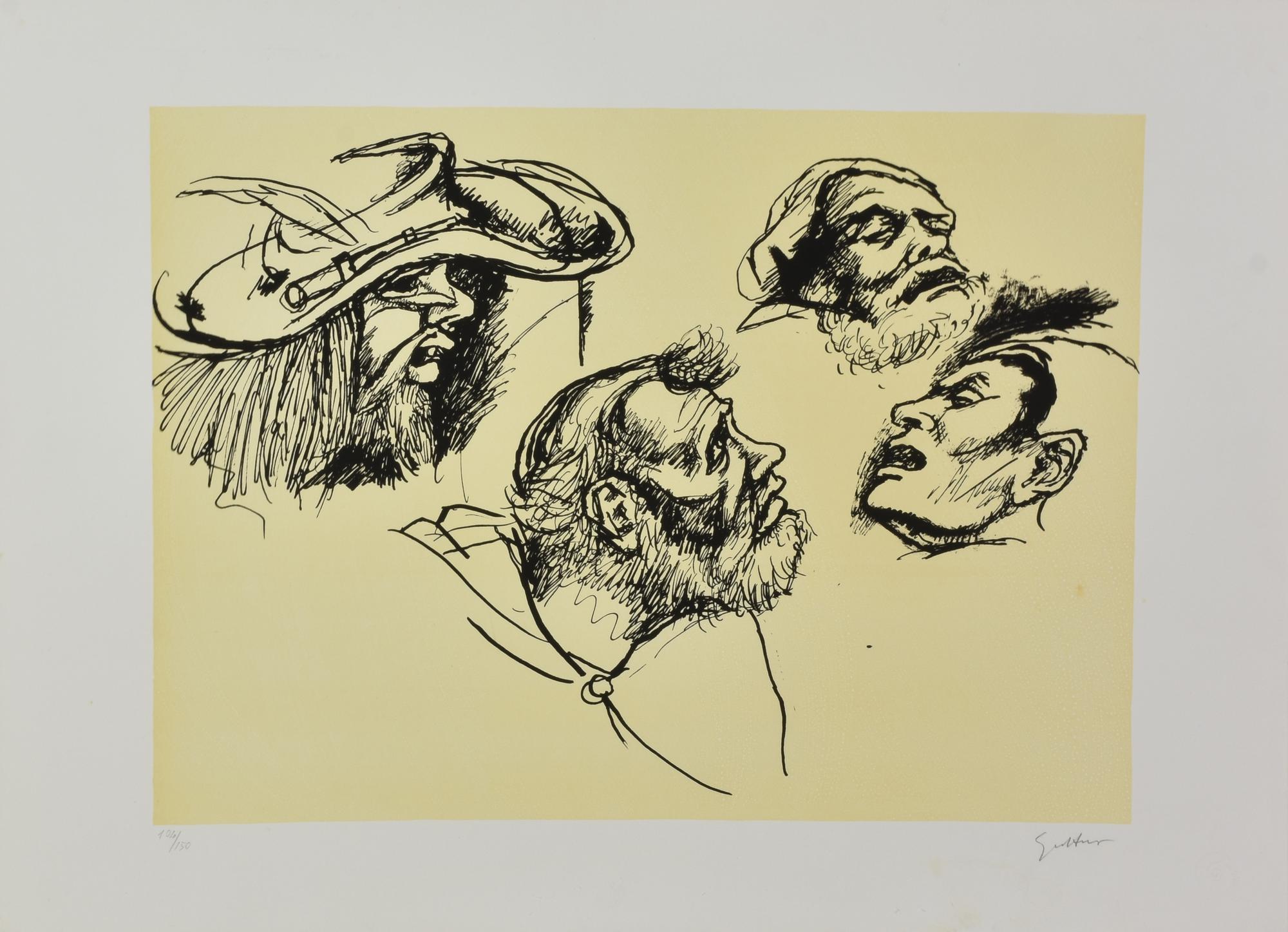 Renato Guttuso STUDIO DI VOLTI litografia, cm 45x60; es. 104/150 firma e...