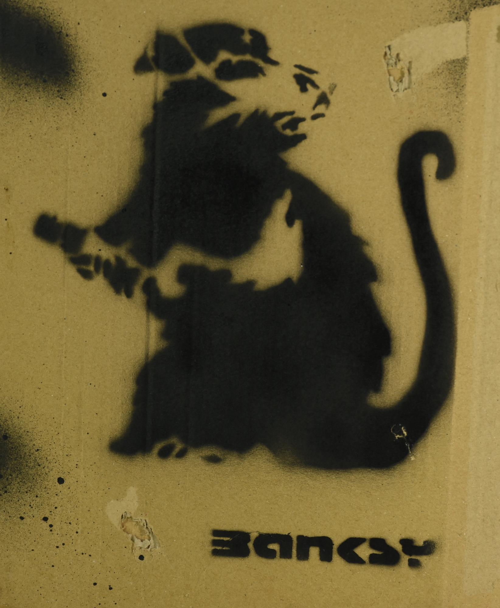 Banksy RAT, 2015 sprayed stencil su cartone, cm 30x24,5 sul retro: timbro ed...